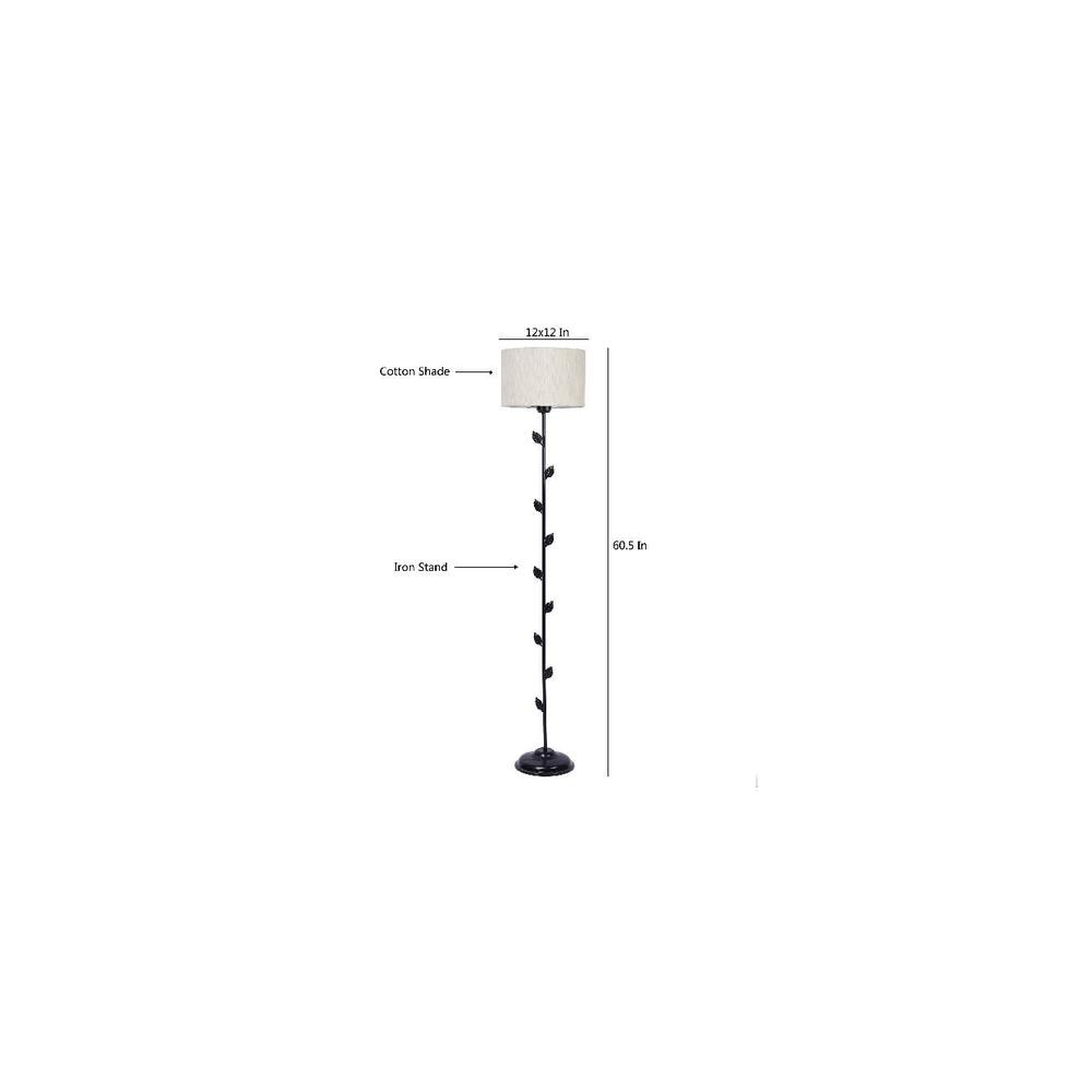 Avalon Off White Fabric Floor Lamp with Black Iron Base