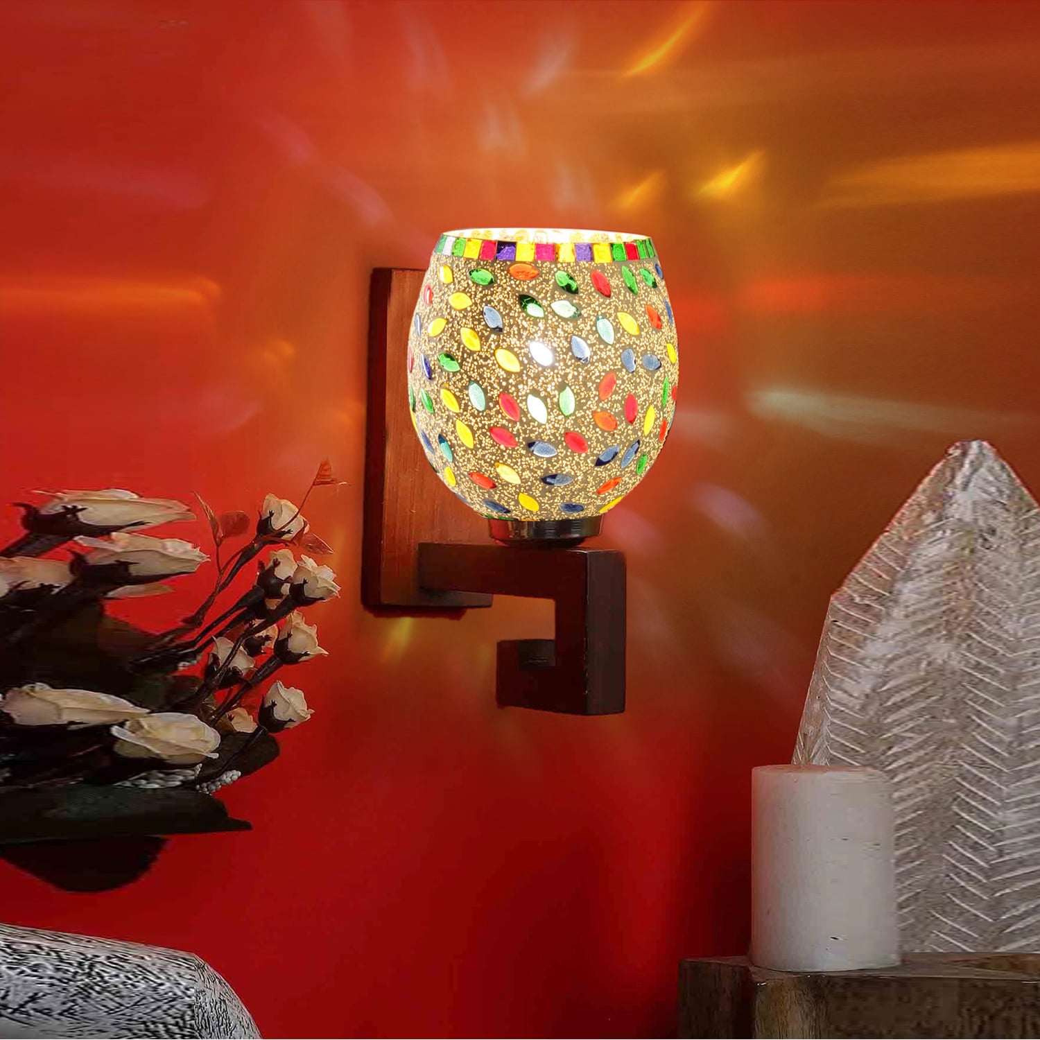 Devansh Solid Wood Electric Wall Light in Multi Colour with Multi Shade Count of 1 Light - Devansh