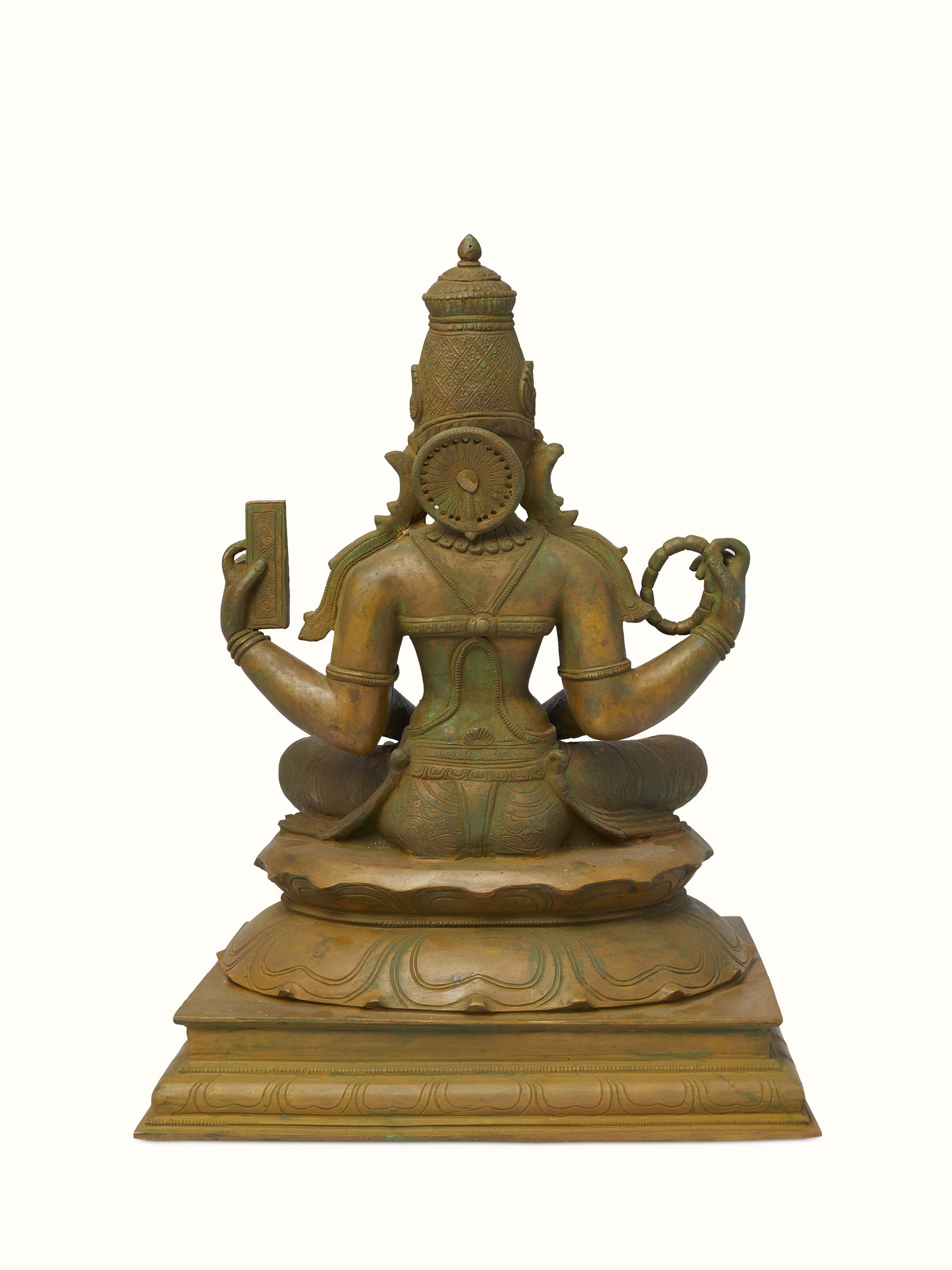 Angled view of Mystical Saraswati Bronze Casting Idol focusing on the gracefulness of Saraswati's pose and bronze finish