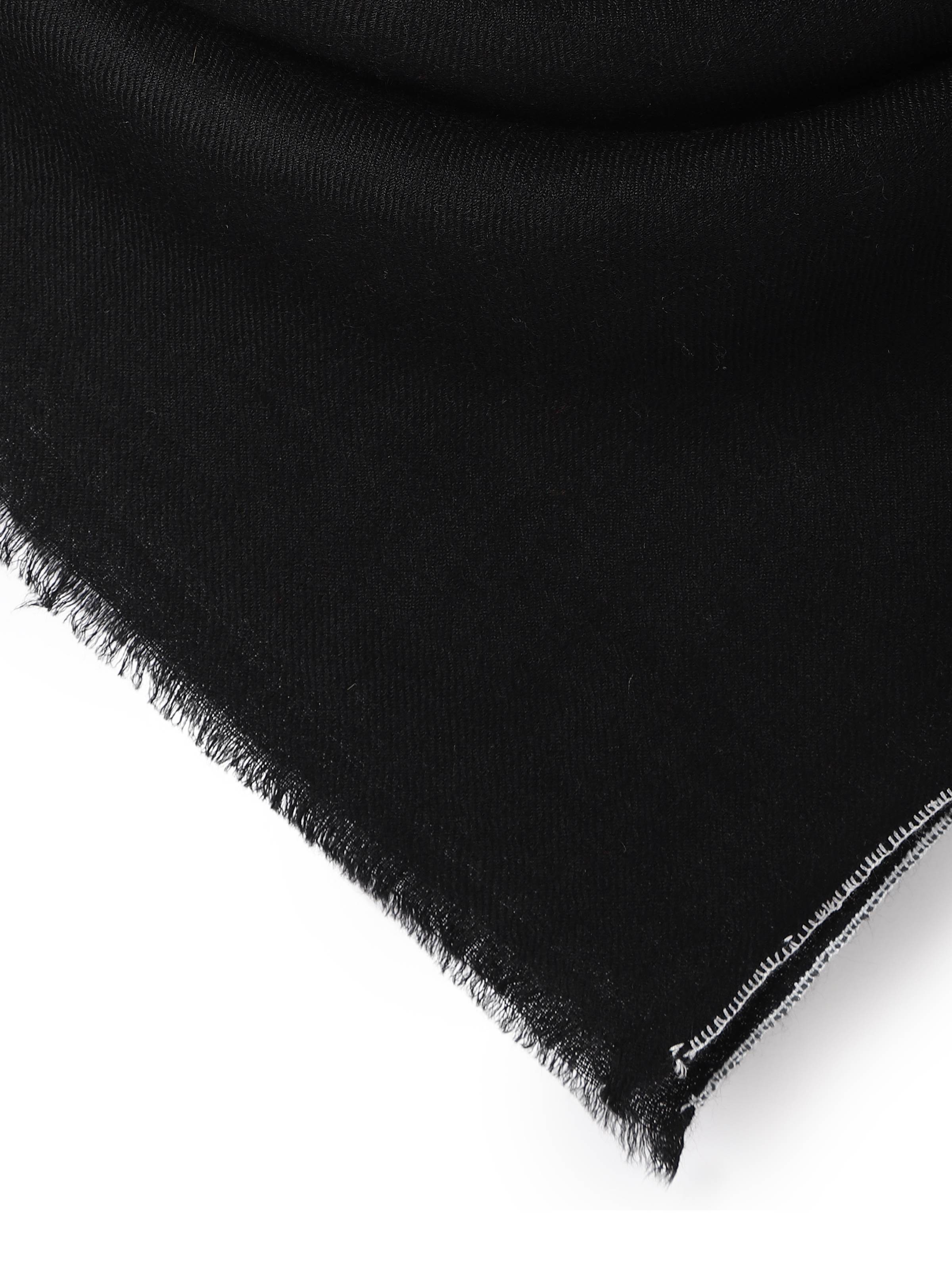 Detail view of black pashmina kaaj embroidered handwoven stole showing embroidery work