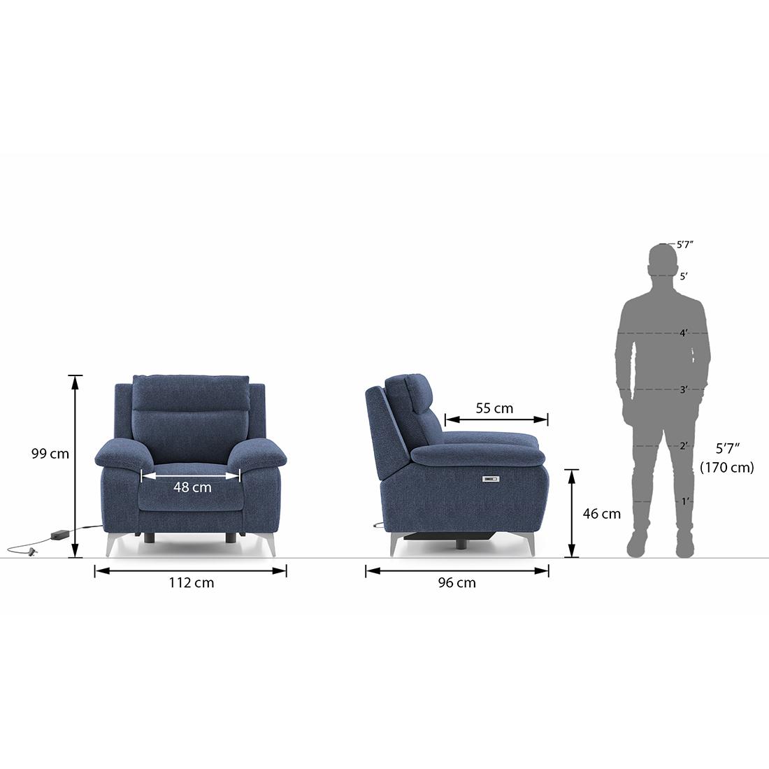 Emila One Seater Motorized Recliner in Blue Colour