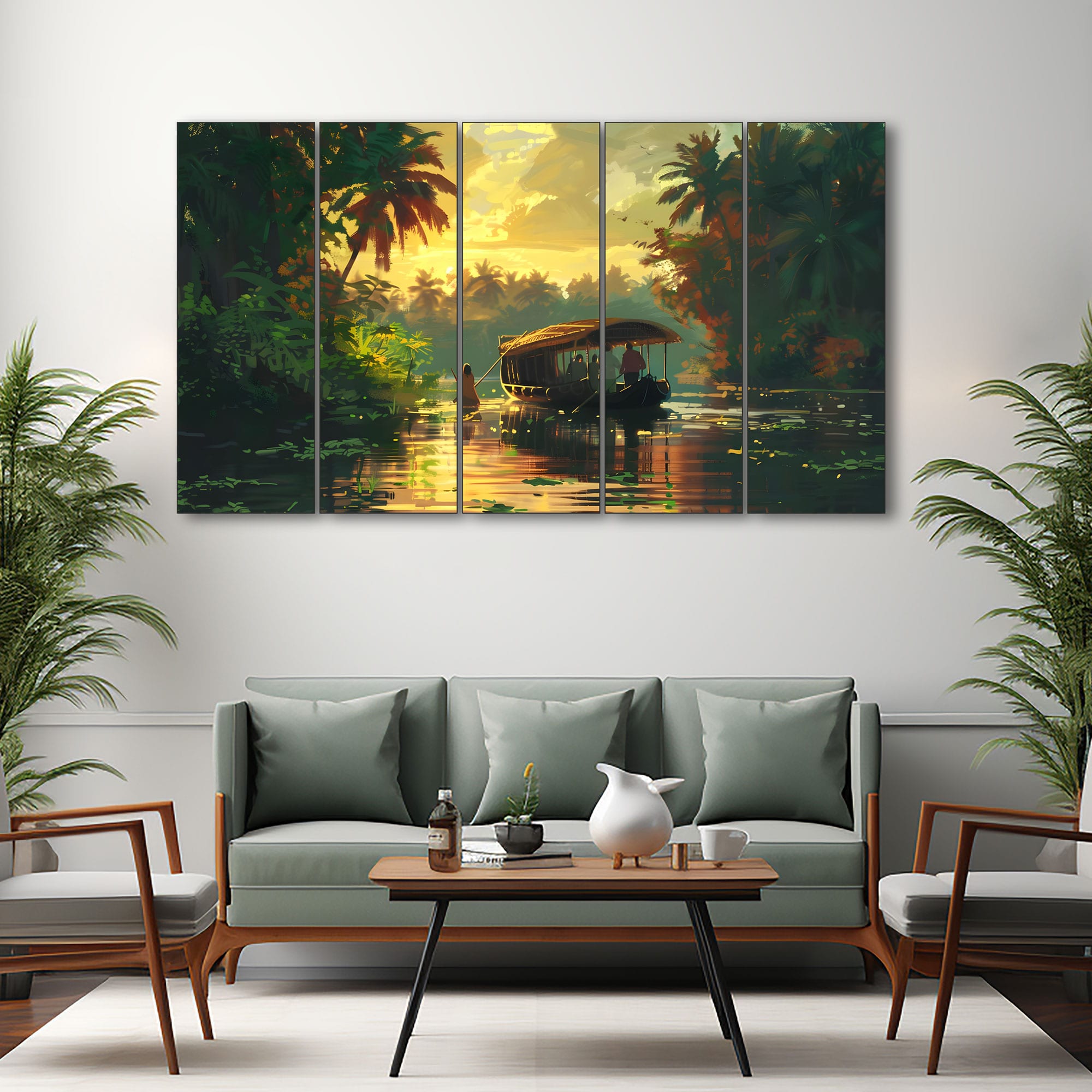 The Castle Decor Kerala Boat Wall Painting Wooden Framed 27x48 Inch (Style 3) - The Castle Decor