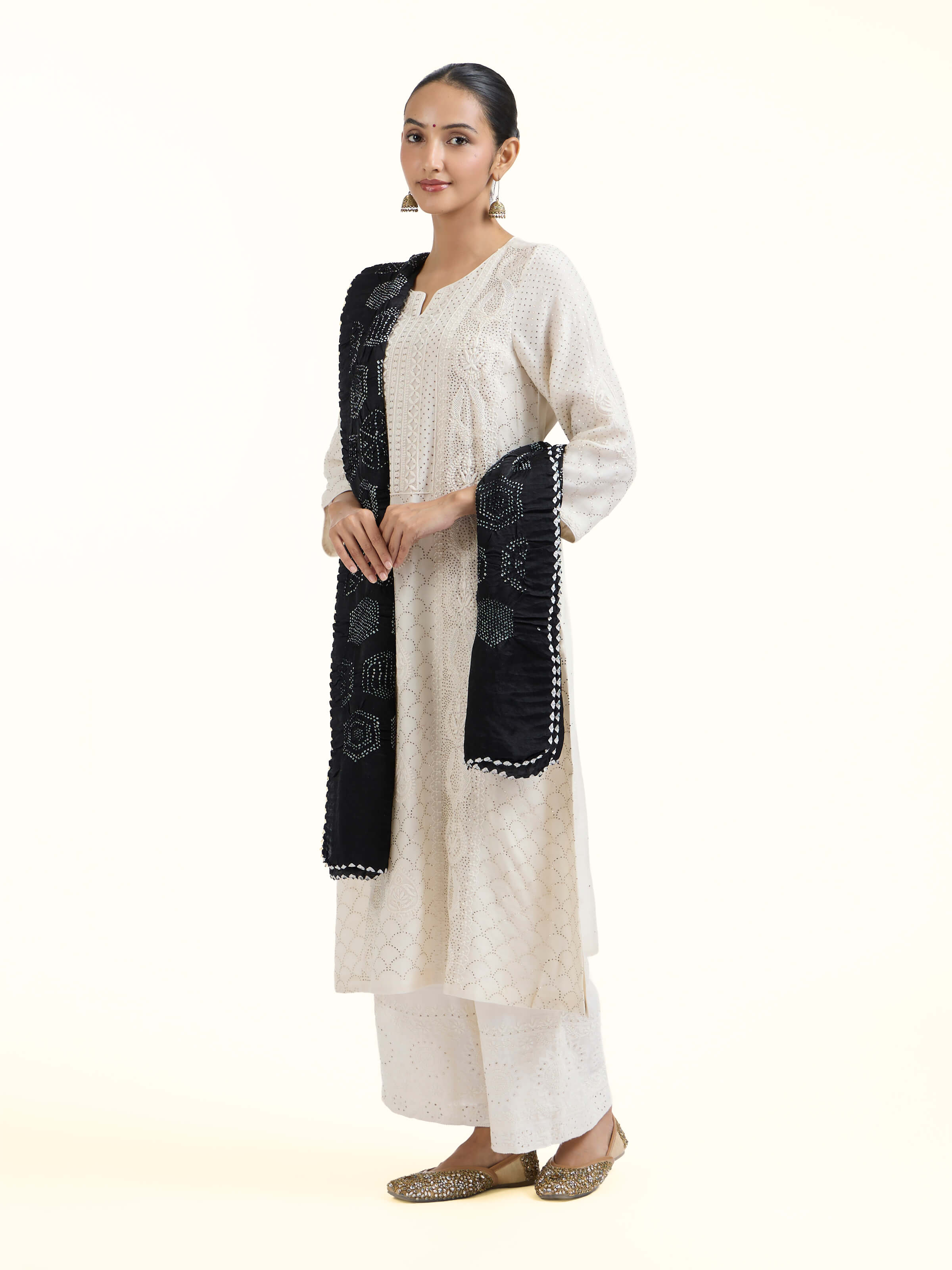 Black Bandhani Tie & Dye Dupatta