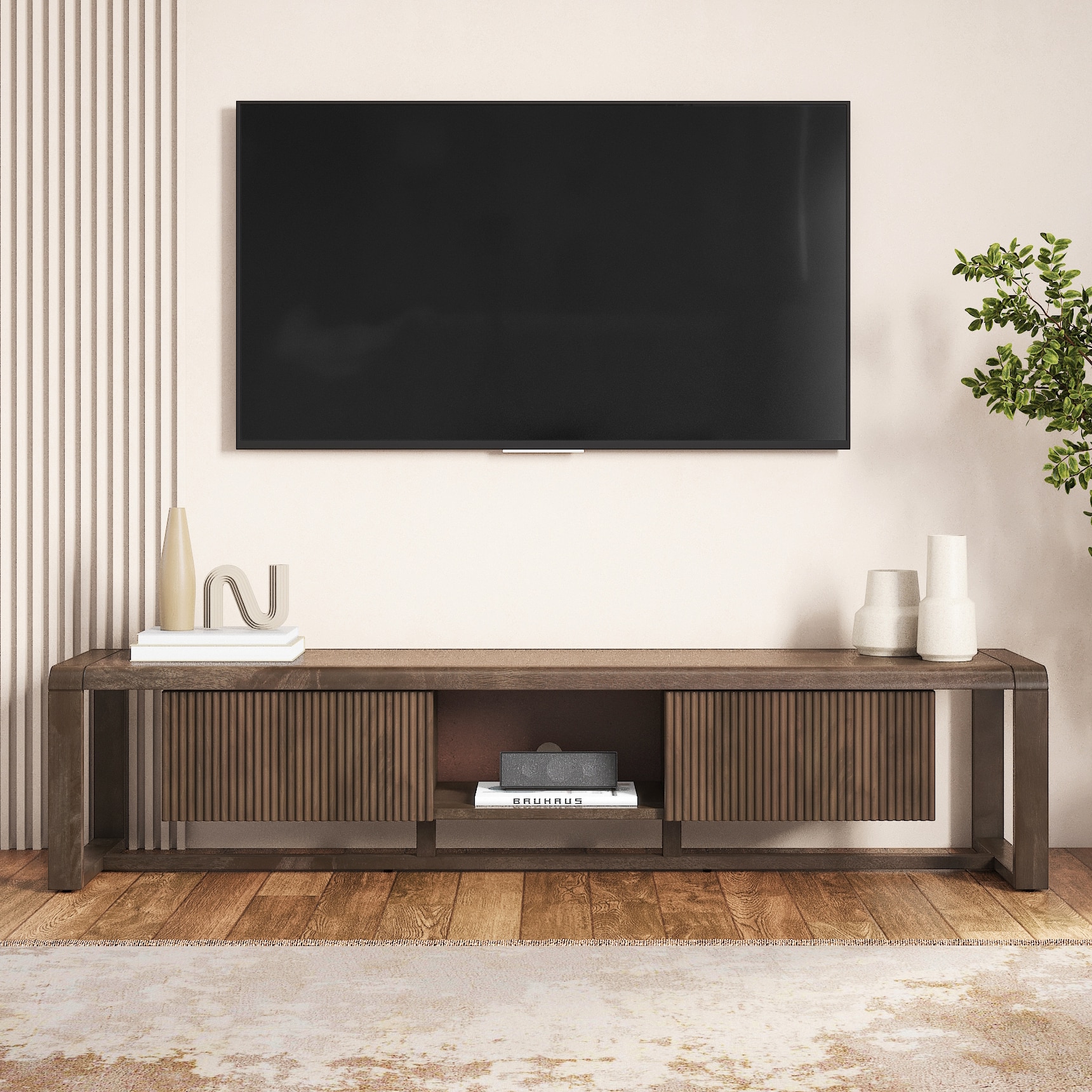 Linnea Solid Wood TV Cabinet In Danish Walnut Finish