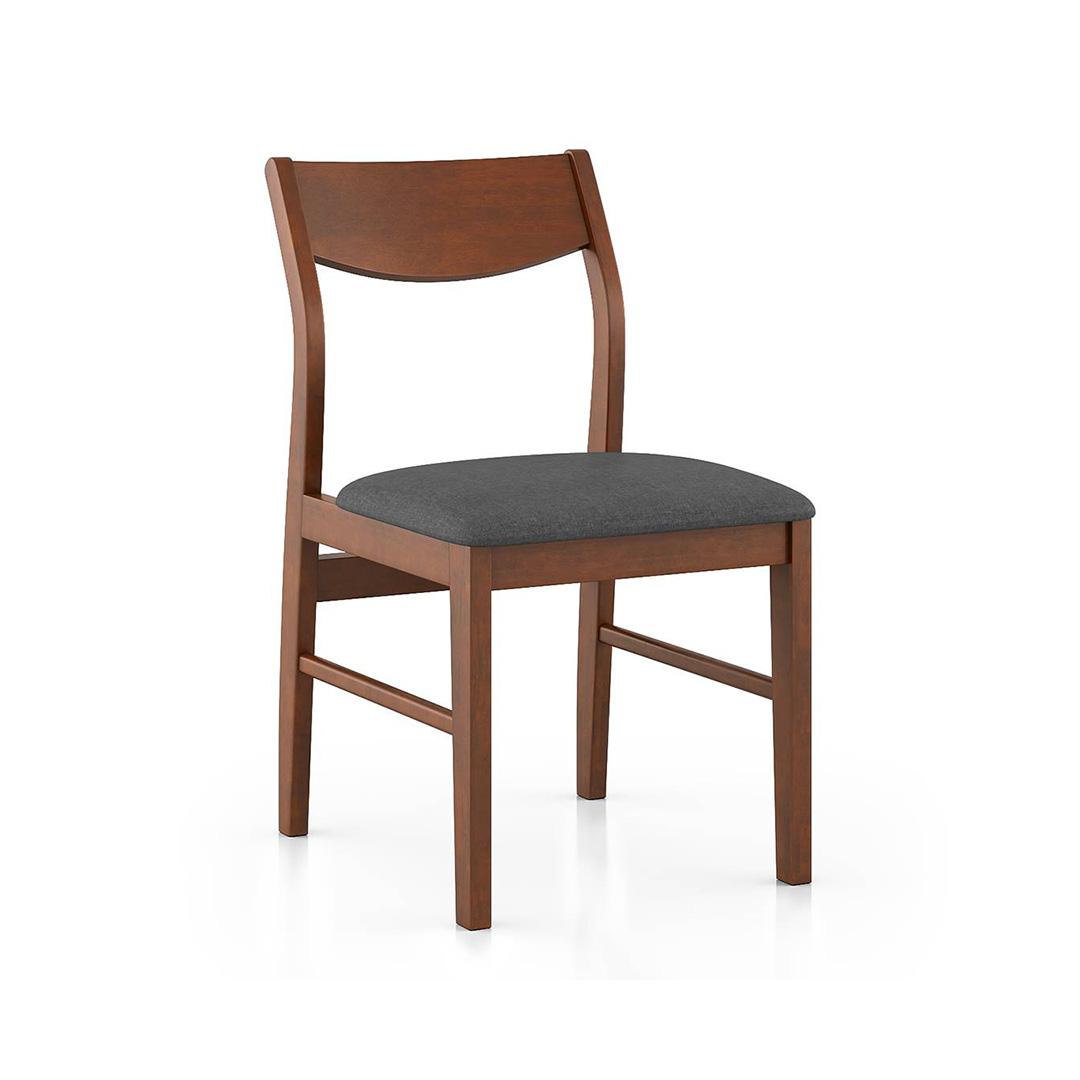 Augusta Solid Wood Dining Chair Set Of 2 In Dark Walnut Finish With Grey Fabric Colour