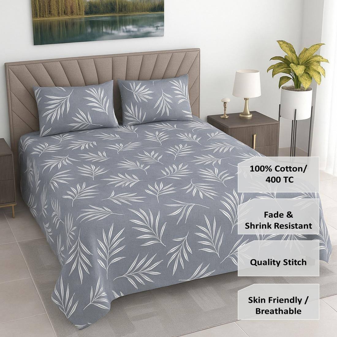Threads Silky Touch Premium Queen Size Flat Bedsheet 254 x 230 cms