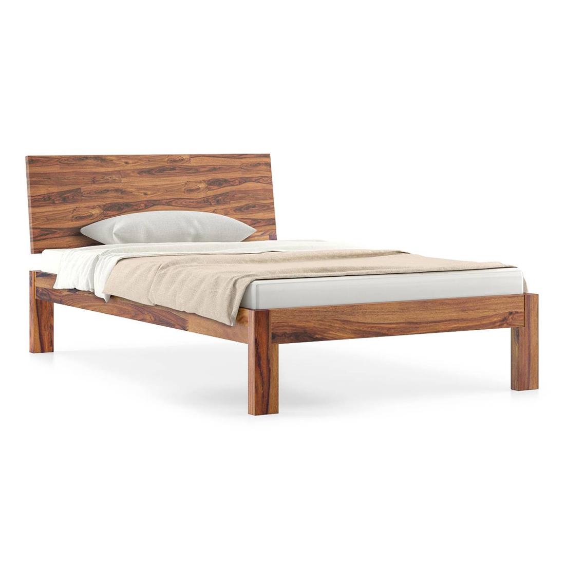 Boston Solid Wood Compact Queen Size Bed In Teak Finish