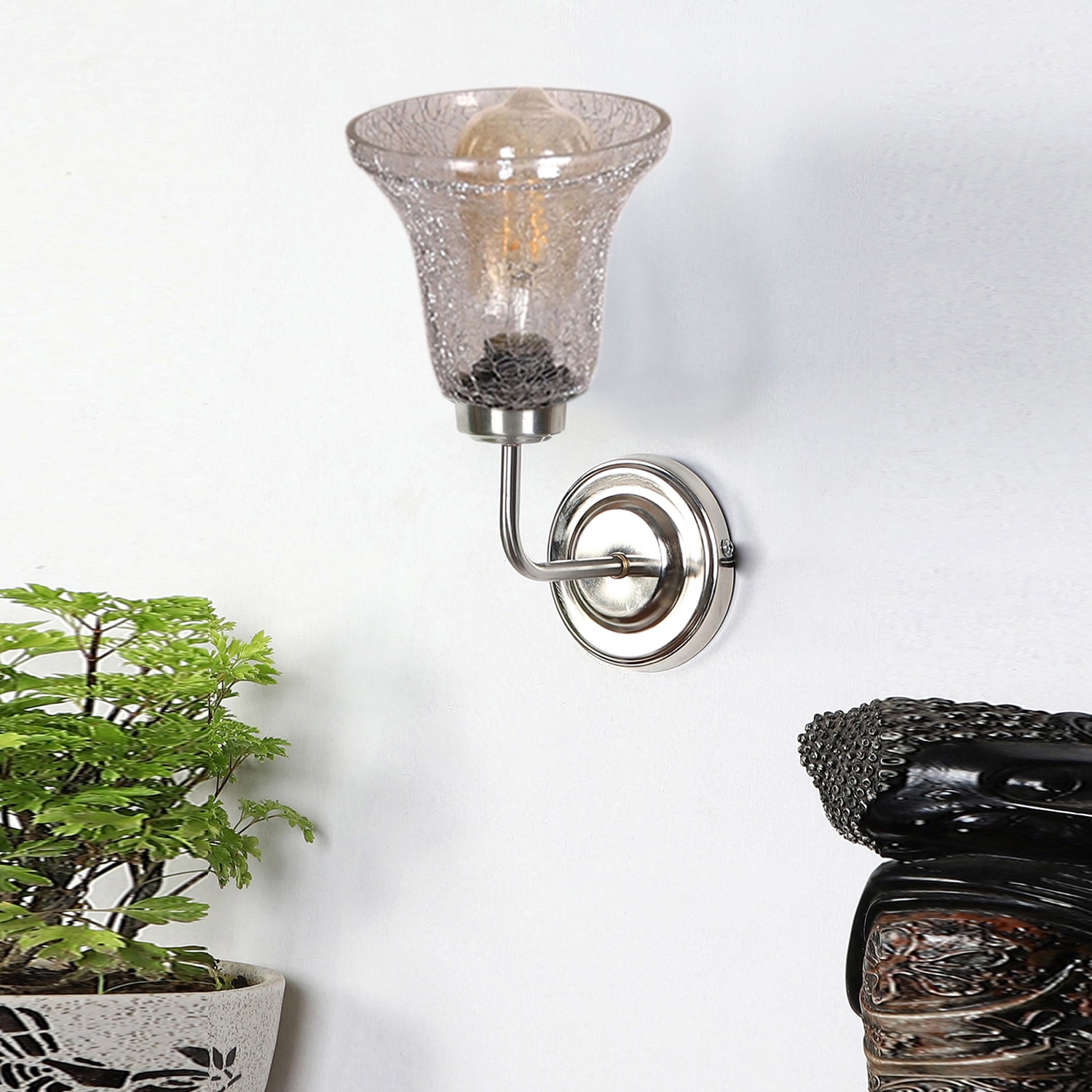Devansh Steel Electric Wall Light in Steel Colour with Transparent Shade Count of 1 Light - Devansh