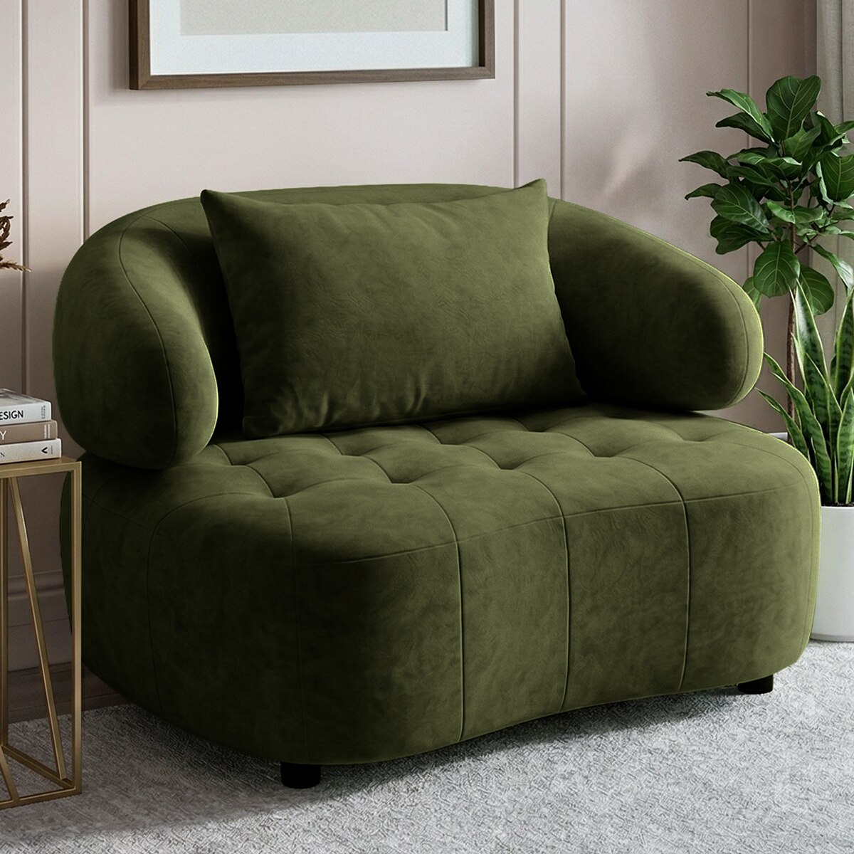 Henry Velvet 1 Seater Sofa Olive Green Color - Home Lifestylez