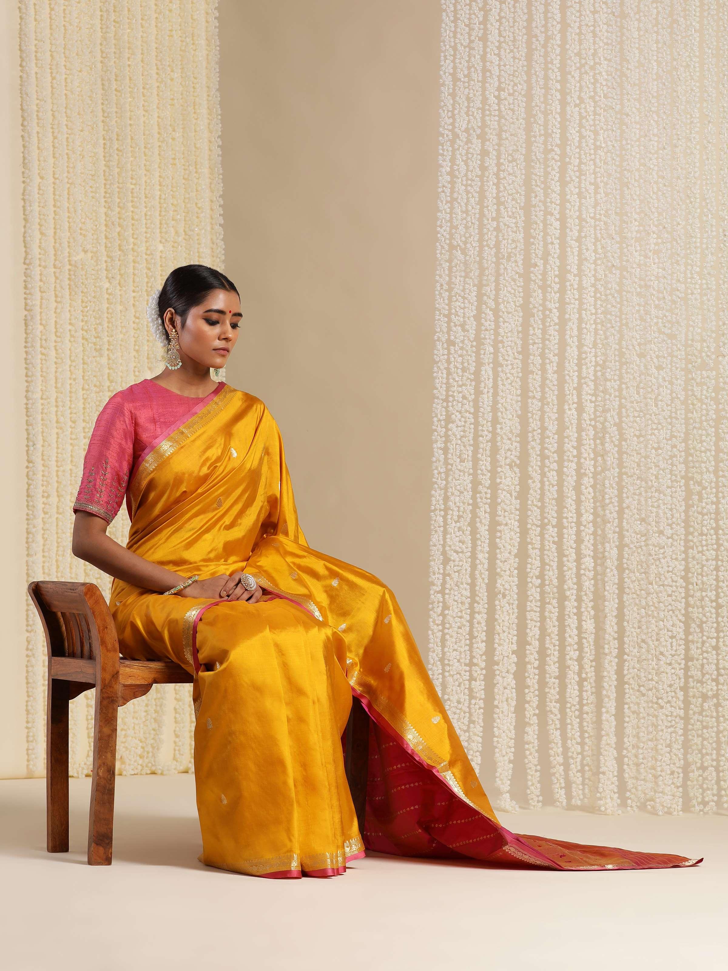 Yellow Mulberry Katan Silk Banarasi Saree