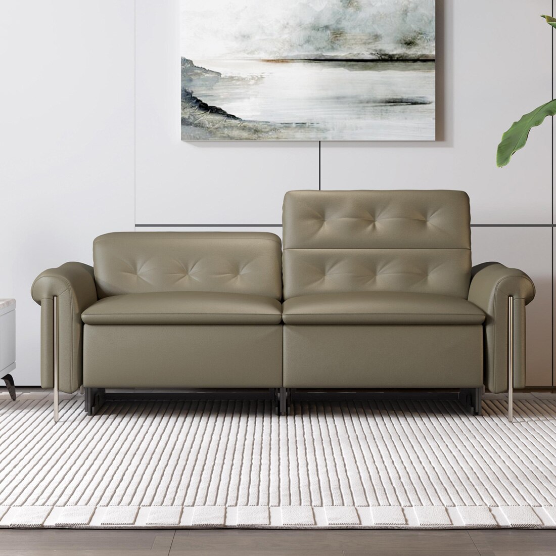 Splendor Three Seater Motorized Leather Recliner in Olive Green Colour