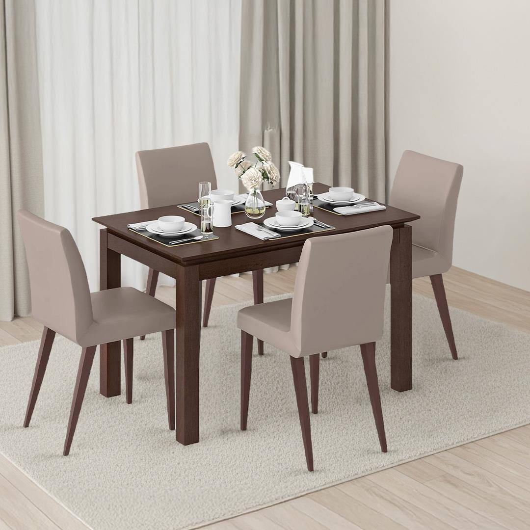 Diner Solid Wood 4 Seater Dining Table With Set Of 4 Persica Chairs (Finish- Dark Walnut)
