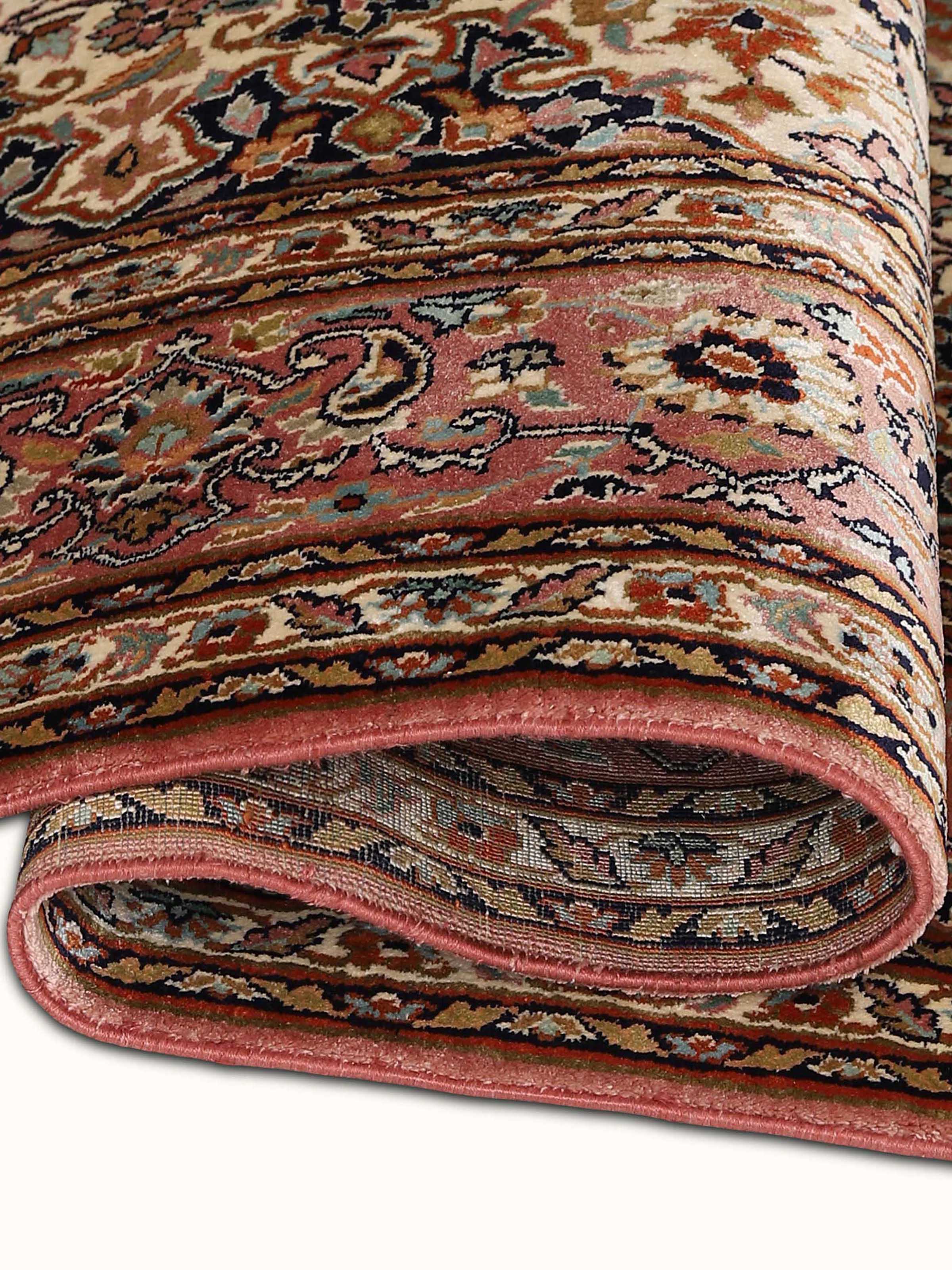 Traditional Persian Ivory Kerman Kashmir Silk Hand-knotted Rug