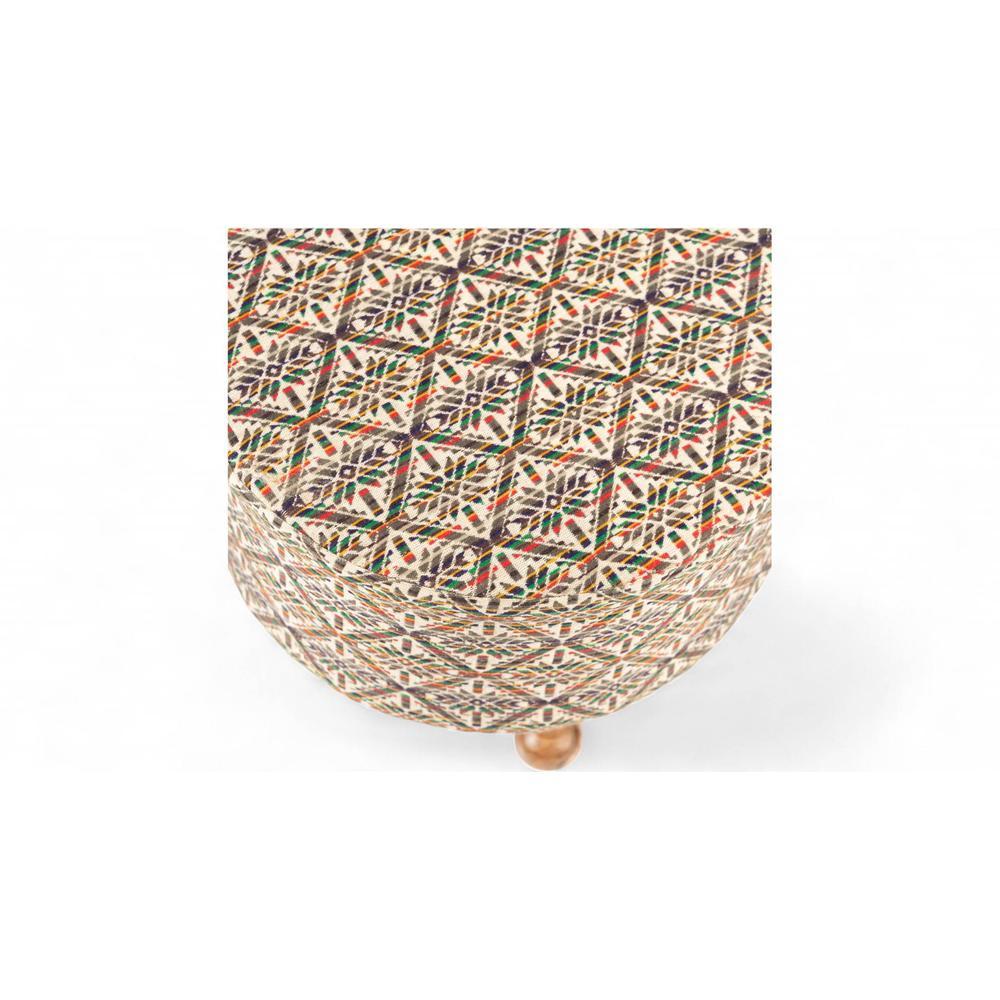 Louisville Acacia Wood Parisian Round Pouf Stool in Multicolour
