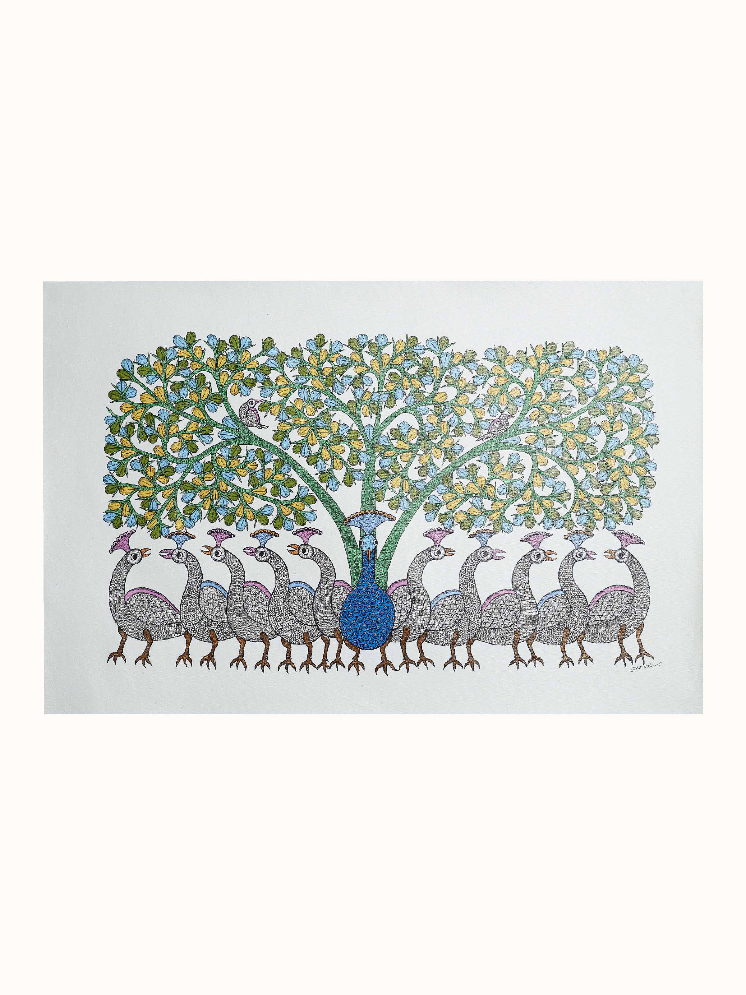 Dancing Peacocks Gond Art