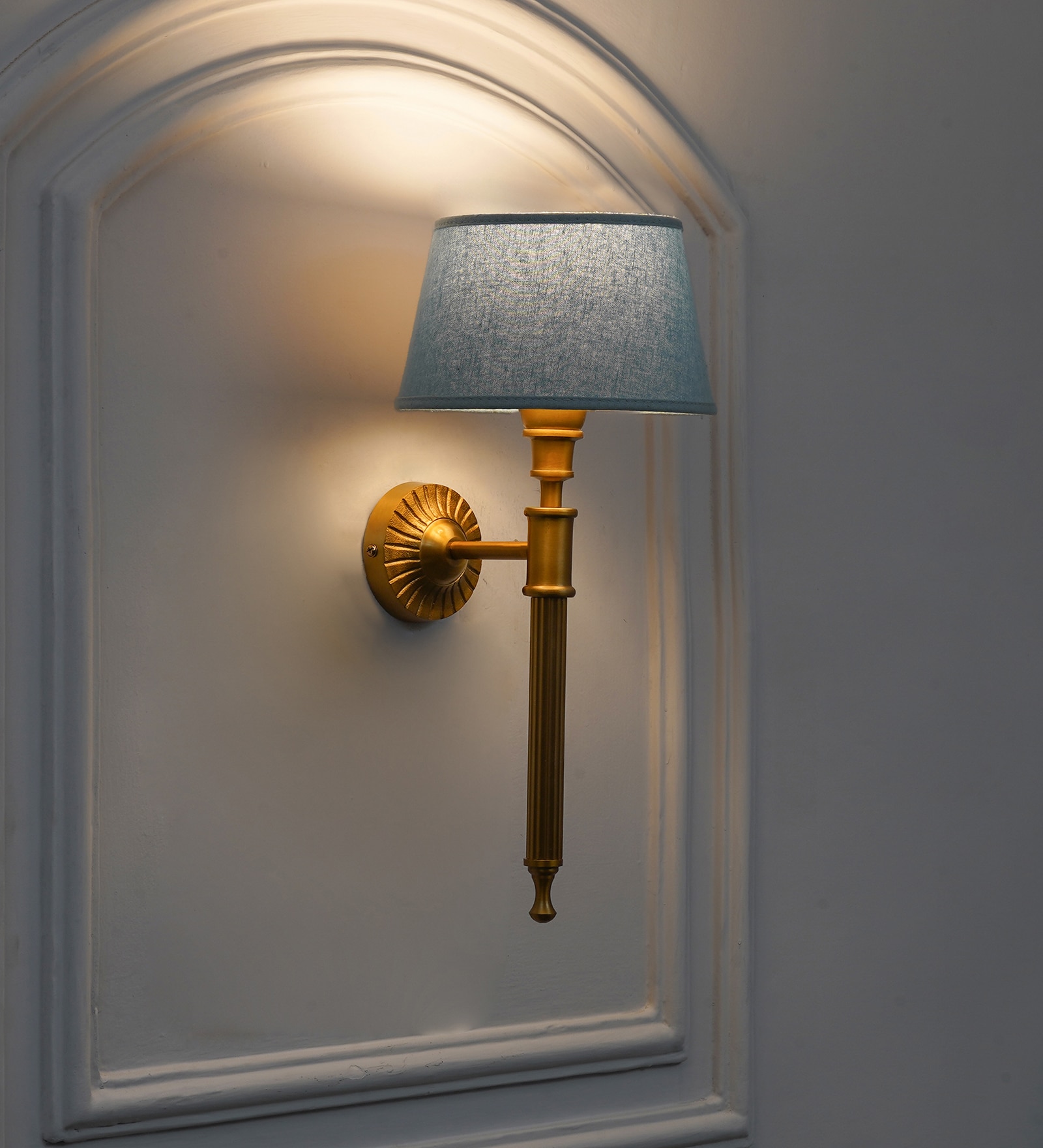 Parker Single Light Wall Fitting In Antique Brass Finish Metal With Cotton Shade