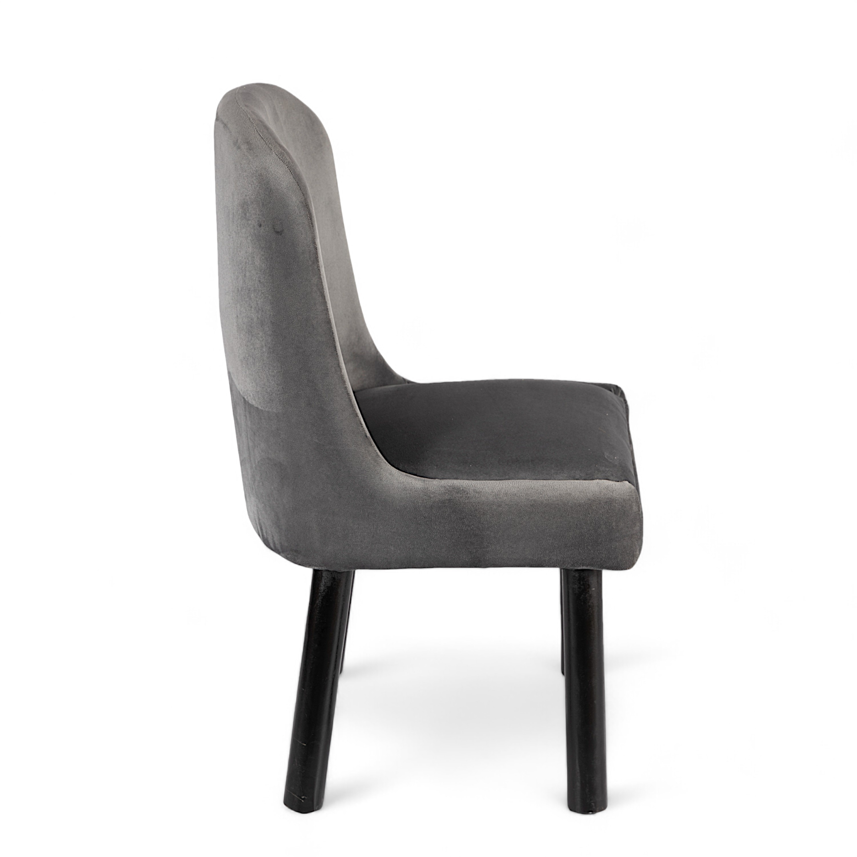 Rosslyn wood Dining Chair in Iron Grey Velvet Upholstery with MAHAGONY FINISH