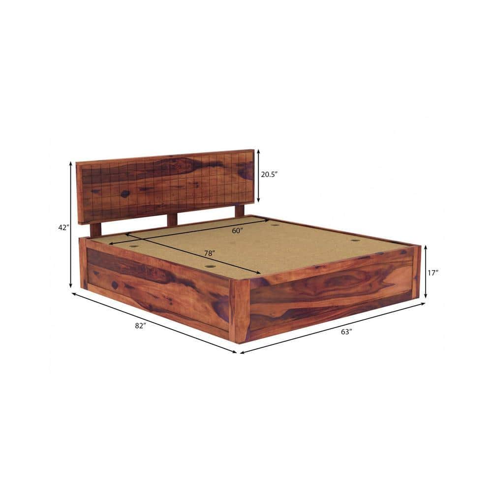 Esra Sheesham Wood Queen Size Bed Box Storage Provincial Teak Finish (60 x 78 inches)