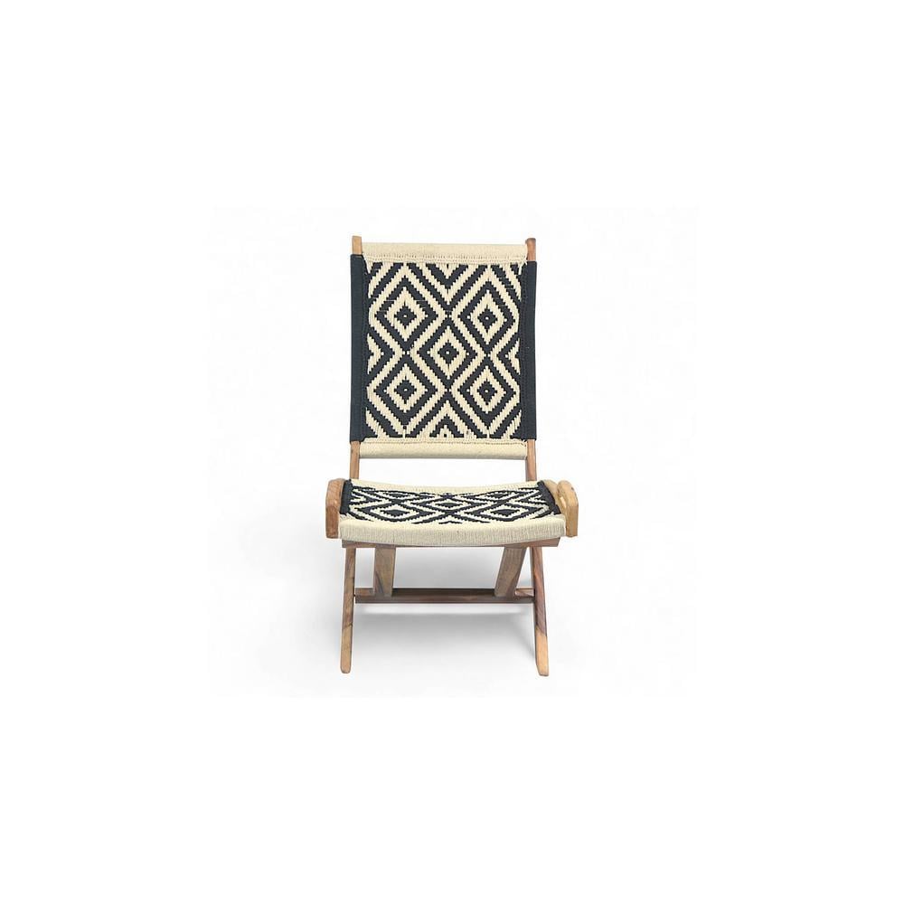 Natwest Sheesham Wood Relaxing Maachi Chair in Black & White Canning