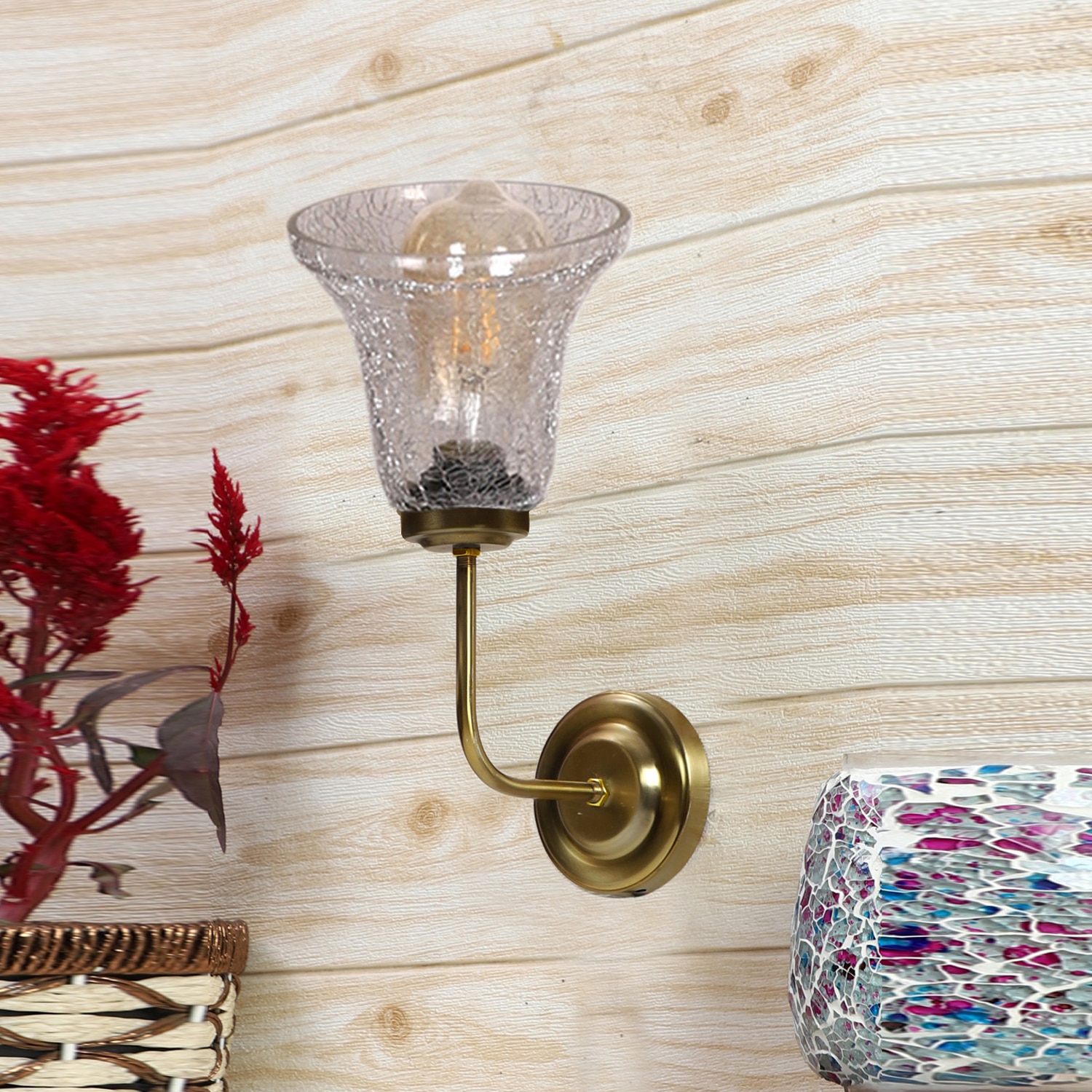 Devansh Metal Electric Wall Light in gold Colour with Transparent Shade Count of 1 Light - Devansh