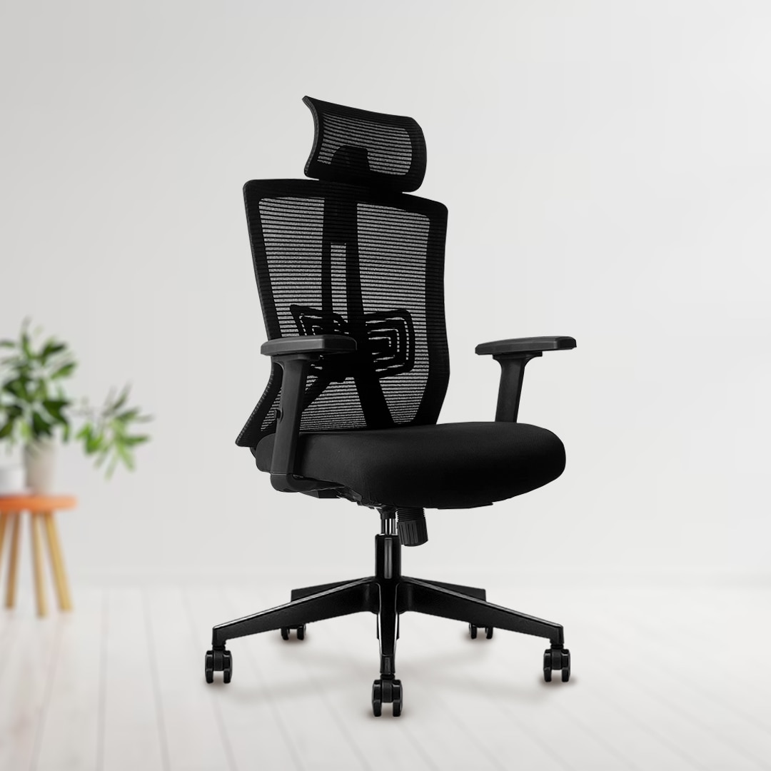 Regalia High Back Mesh Office Chair with Headrest in Black Colour-image-49