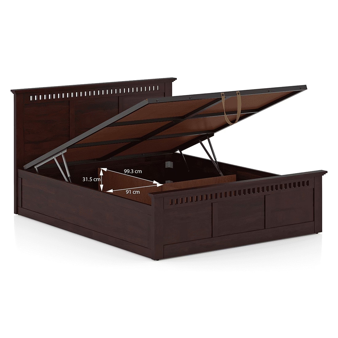 Fidora Solid Wood King Size Hydraulic Storage Bed In Mahogany Finish
