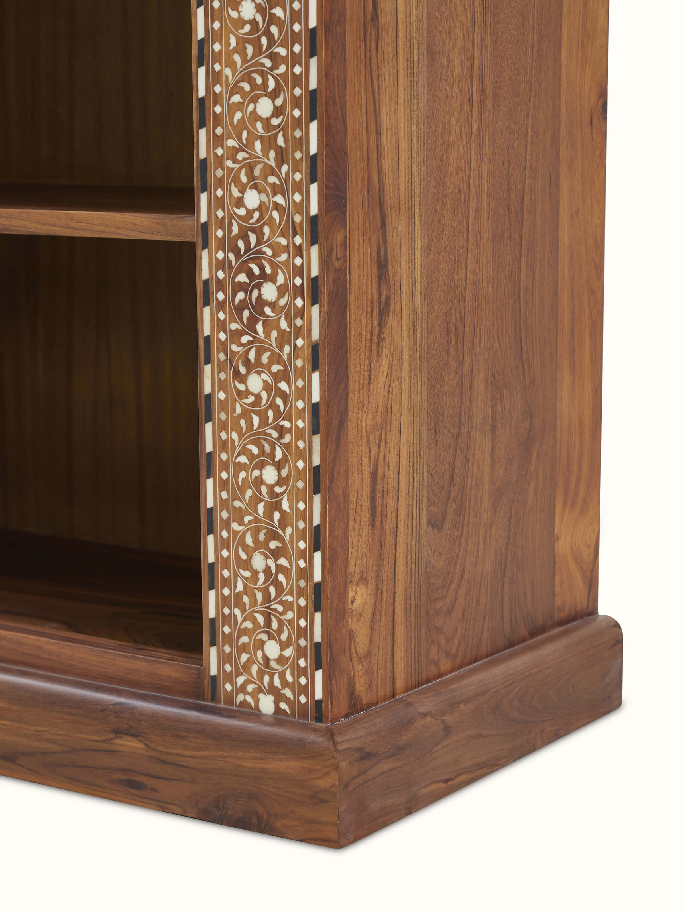 Detail shot of Teak Wood Inlay Bookshelf