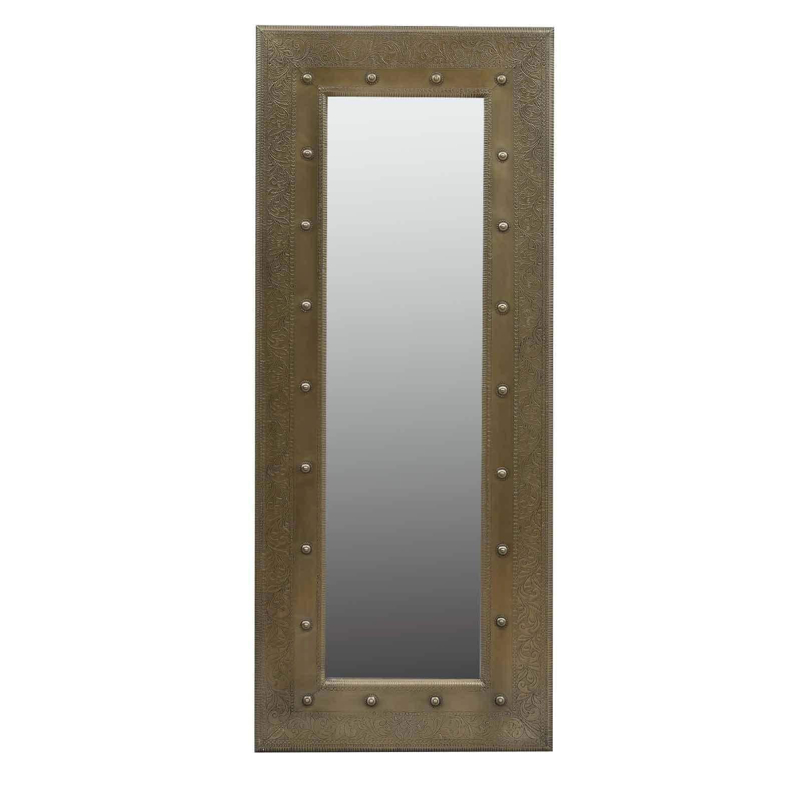 Kent Mango Wood Inlay Brass Tall Wall Mirror