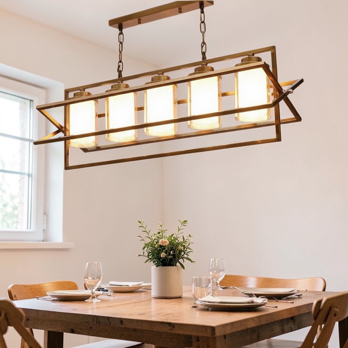 Eliante 5 Light Hanging Chandelier, Champaign Glass Shades, Mild Steel, Modern Pendant Ceiling Light - Eliante