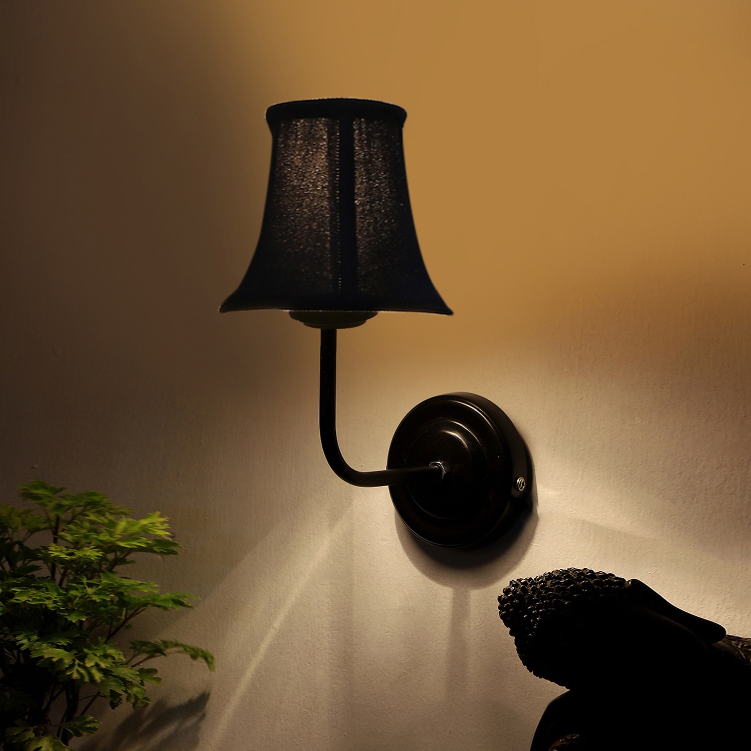 Devansh Black Wall Mounted Lamp With Black  Cotton Shade