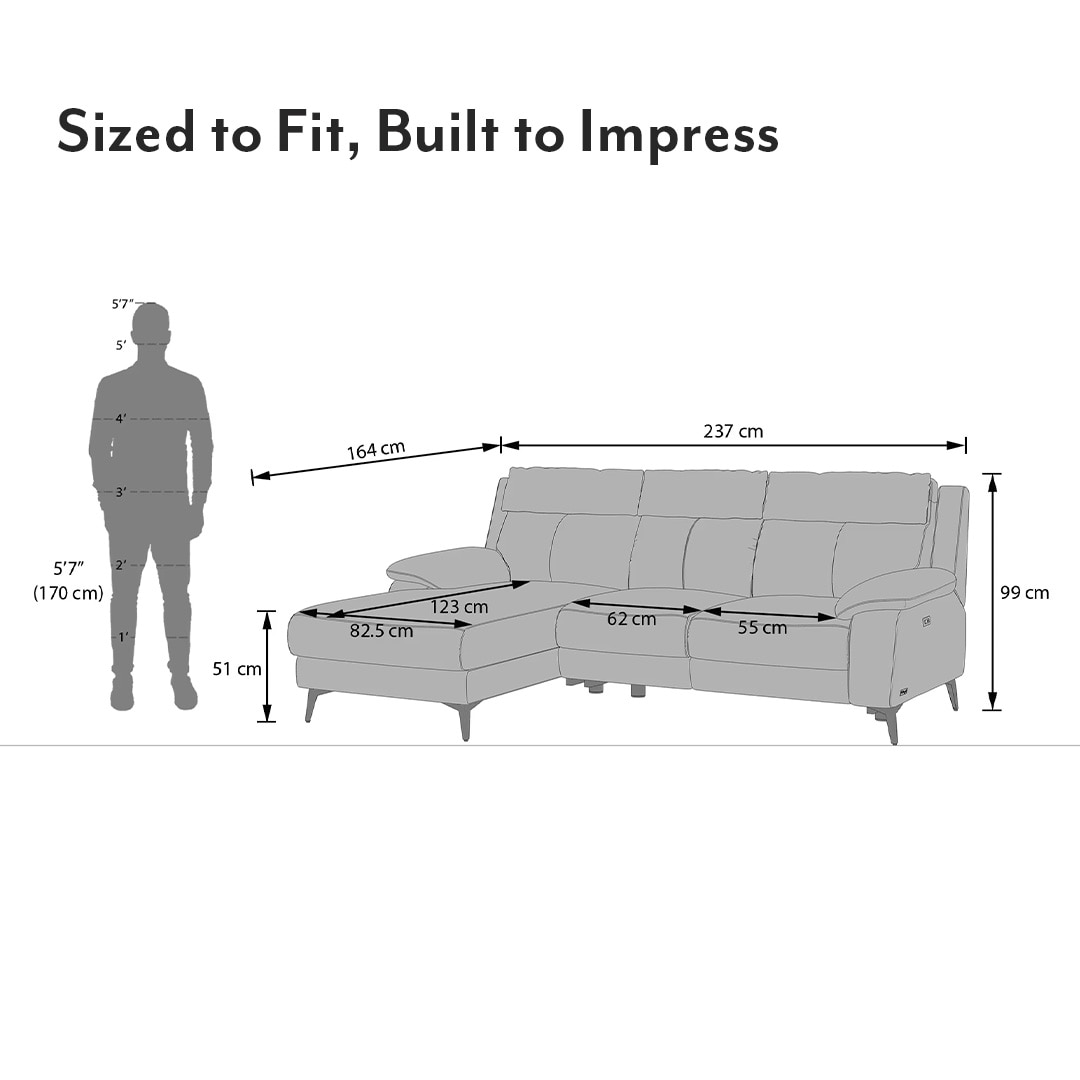 Emila Left Aligned Three Seater Sectional Recliner in Cream Colour