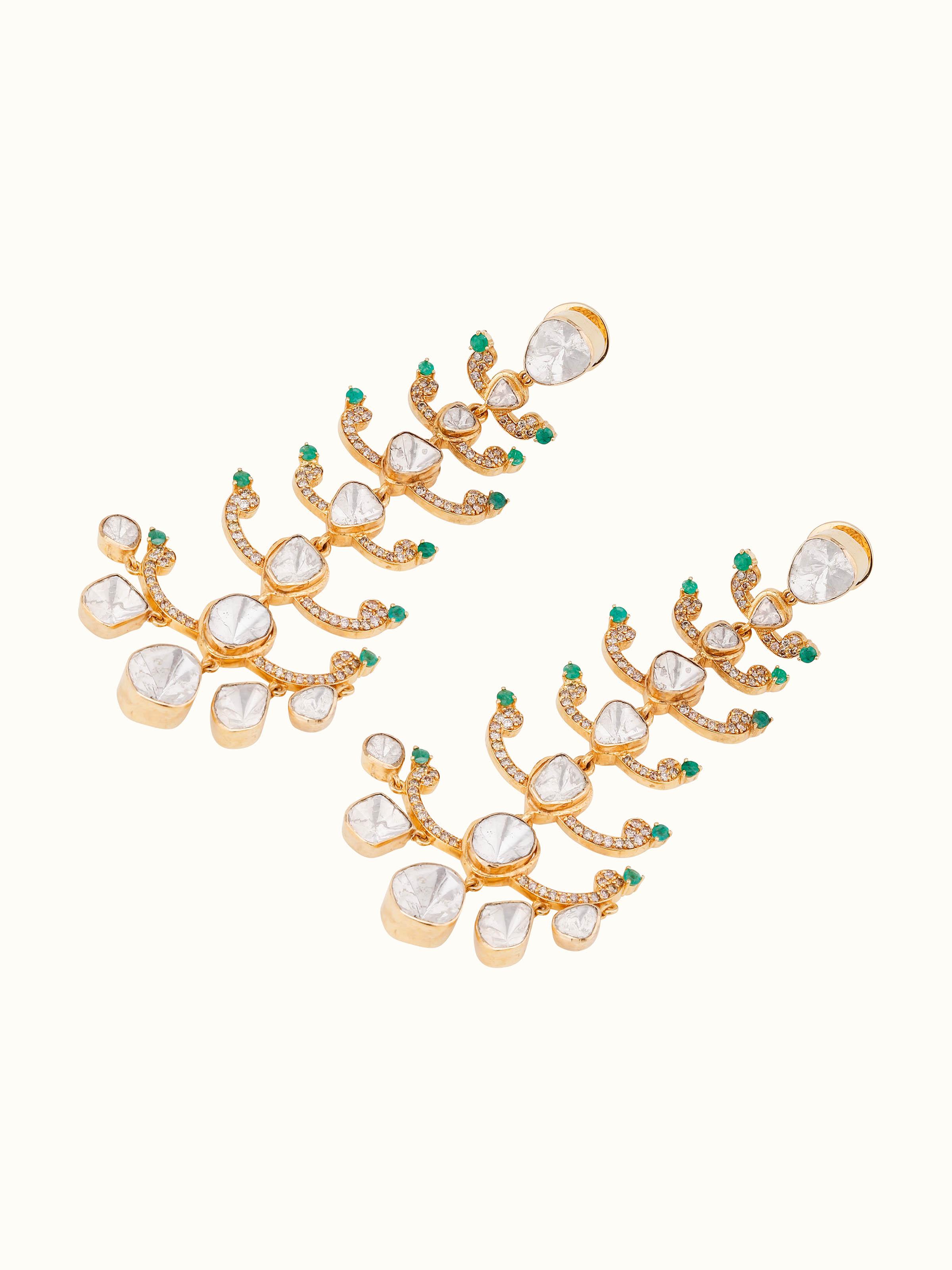 Dank Polki 14 Karat Gold Drop Earrings