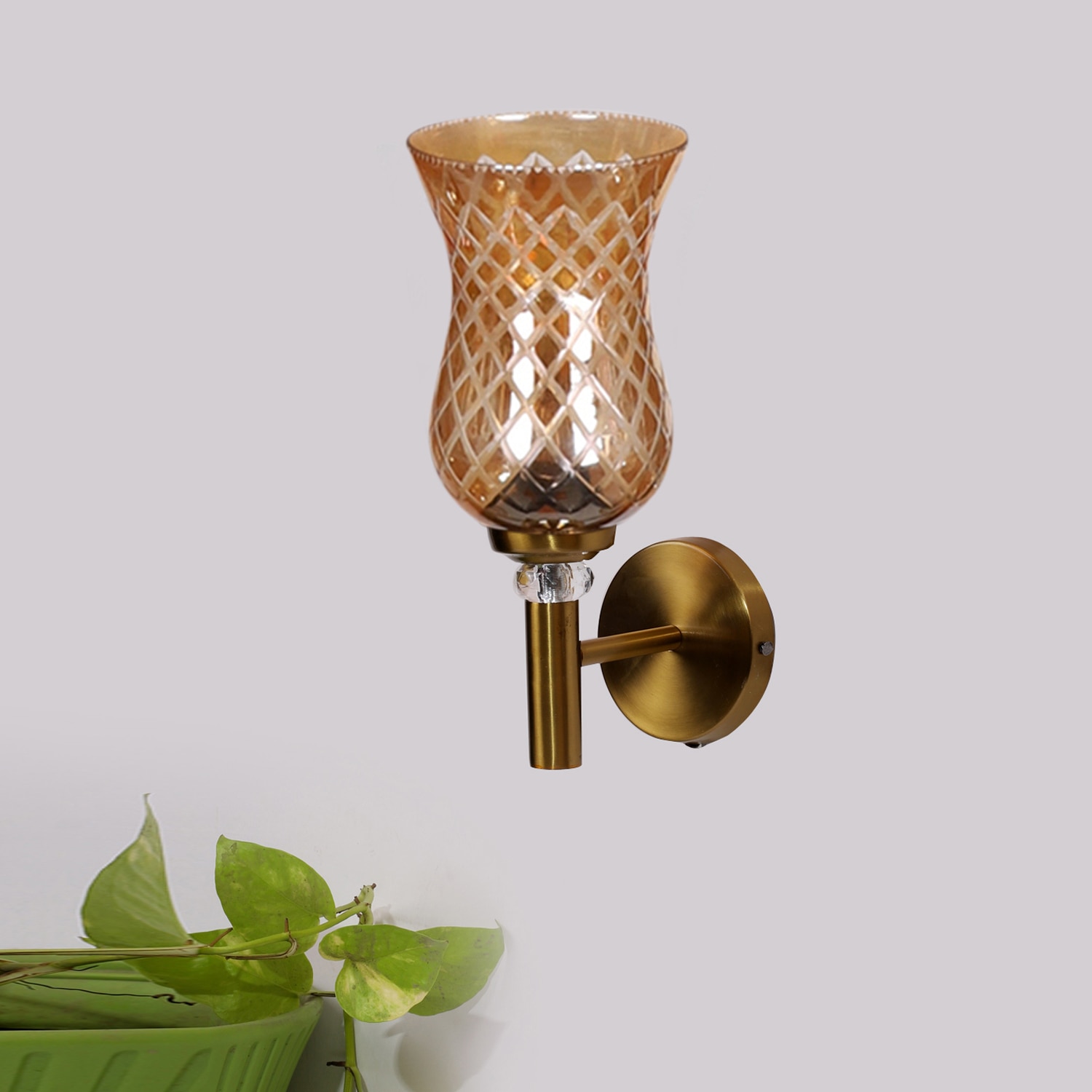 Devansh Metal Electric Wall Light in Gold Colour with Lavender Shade Count of 1 Light - Devansh