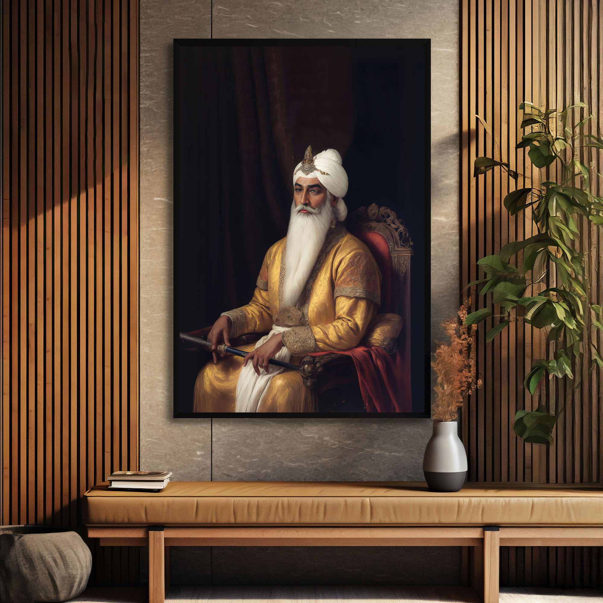 The Castle Decor Maharaja Ranjit Singh Heritage Wall Painting Framed Artwork 20x30 Inch - The Castle Decor