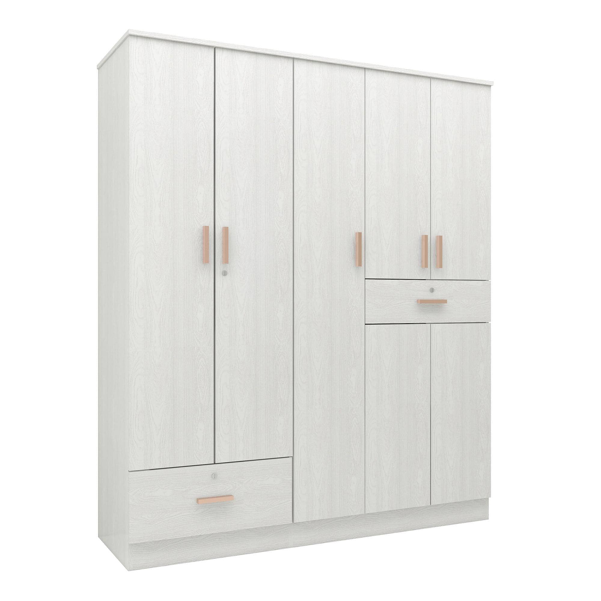 Ren 5 Door Engineered Wood Wardrobe in Silver Oak Finish