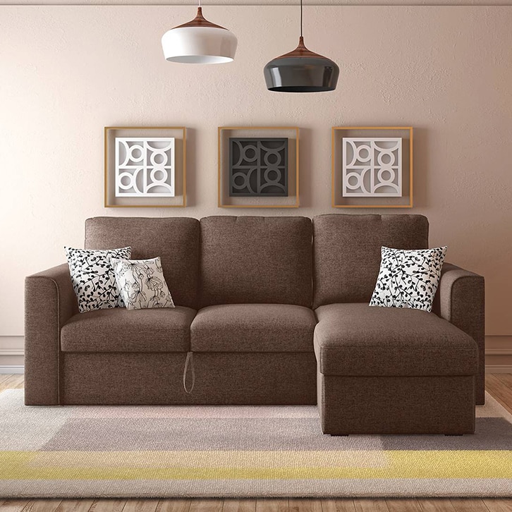 Kowloon Sectional 3 Seater Pull Out Sofa cum Bed In Daschund Brown Colour