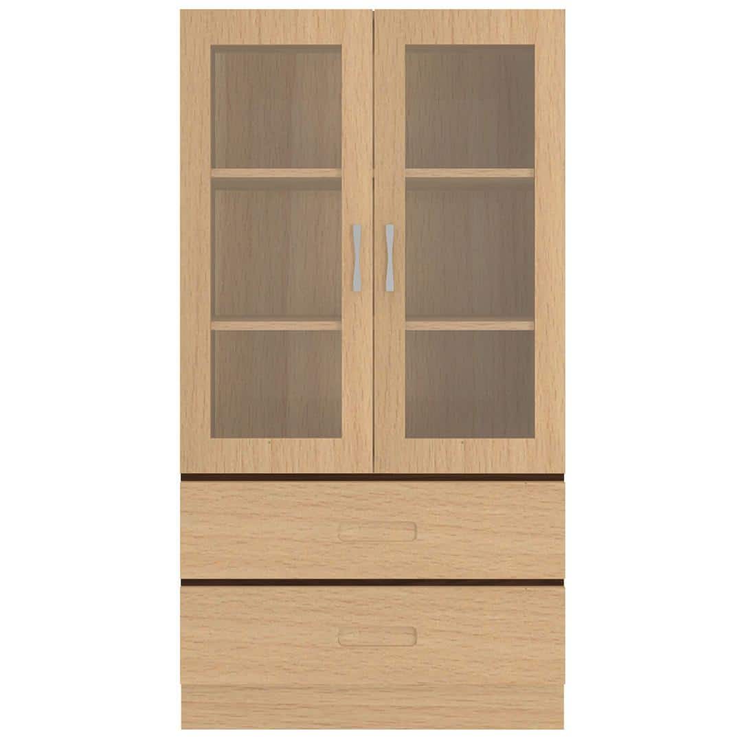 Paloma Large Crockery cum Bookshelf Cabinet with Toughened Glass Shutters and Drawers in Canadian Maple Coffee Walnut Colour