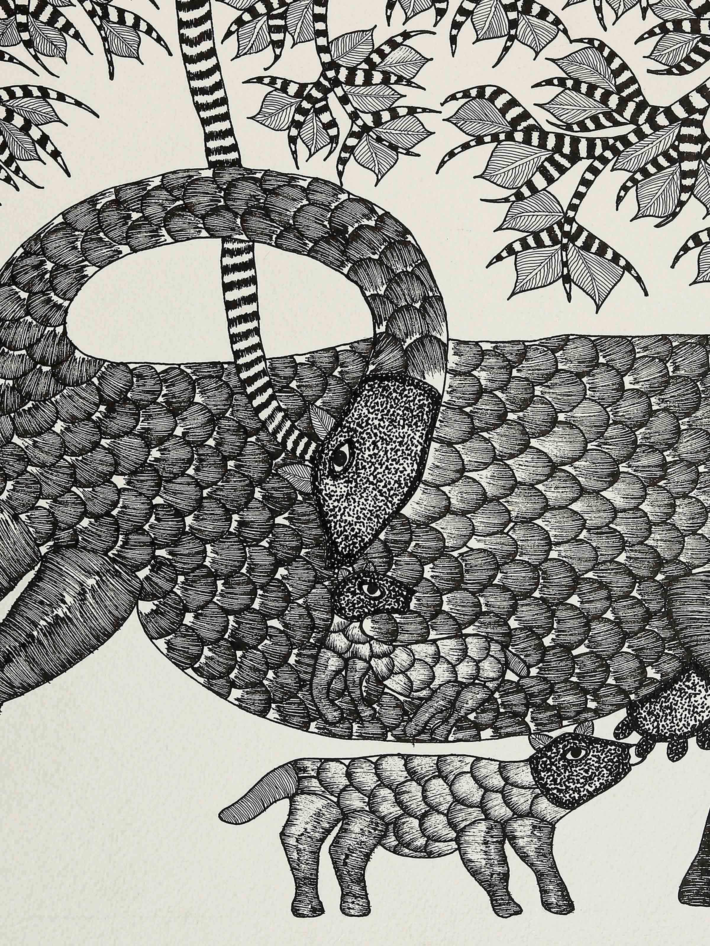 Calf Under Mother Tree Gond Art