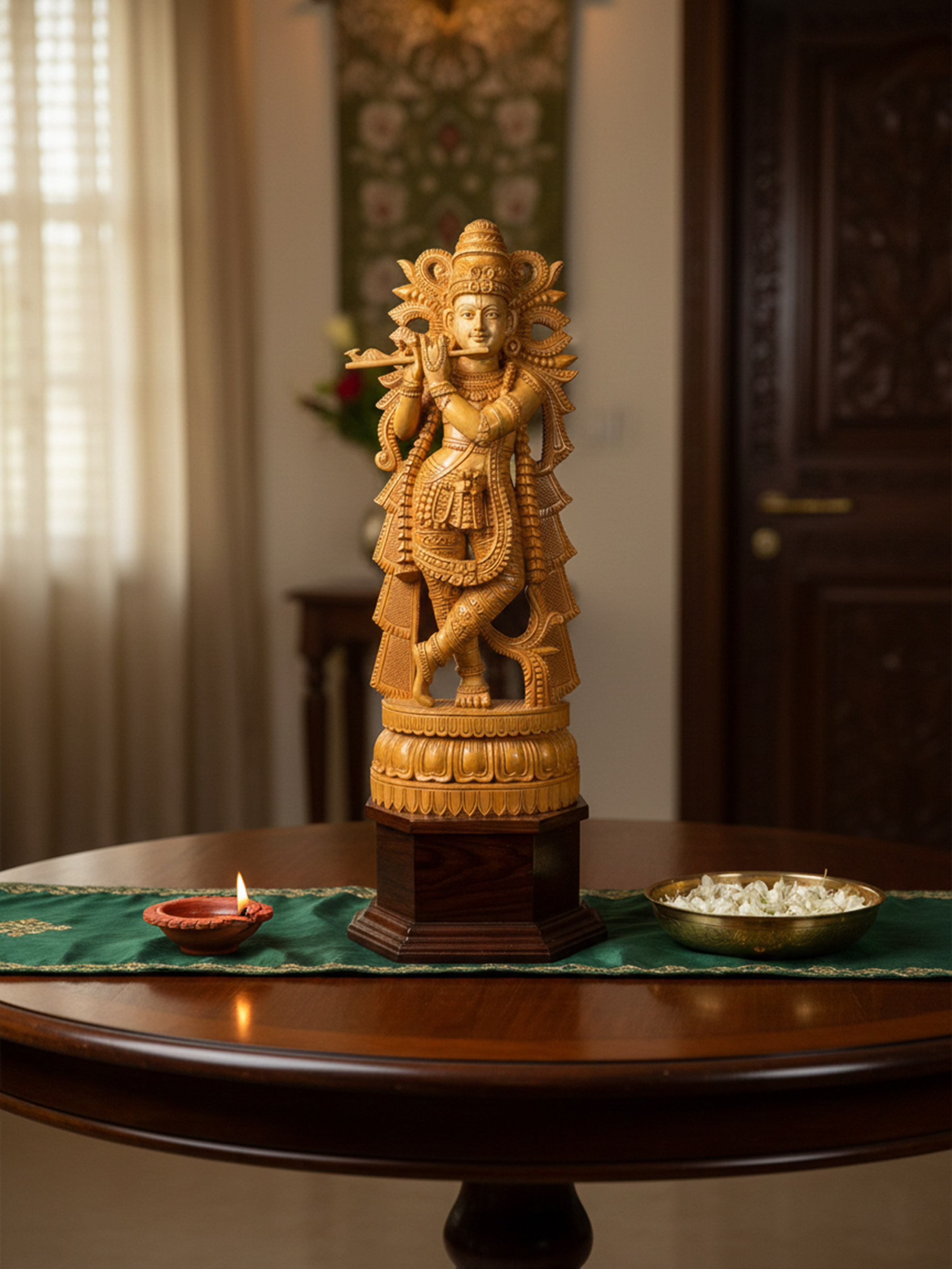 Wood Carved Krishna Idol