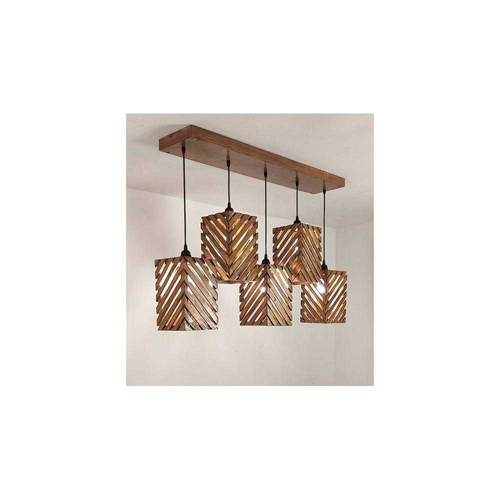 Oblique 5 Series Brown Solid Wood Cluster Hanging Light