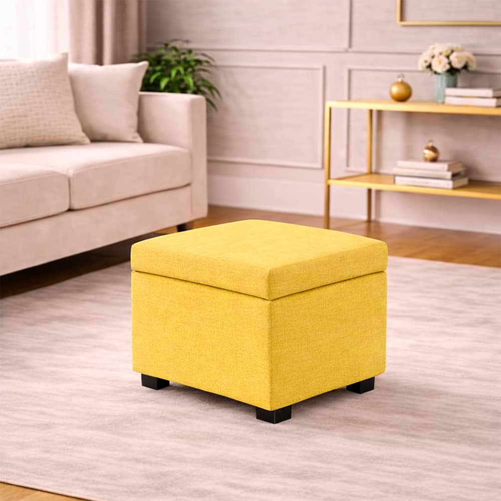 Doe Buck Hutcheson Upholstered Storage Ottoman Cube in Yellow Colour - Doe Buck