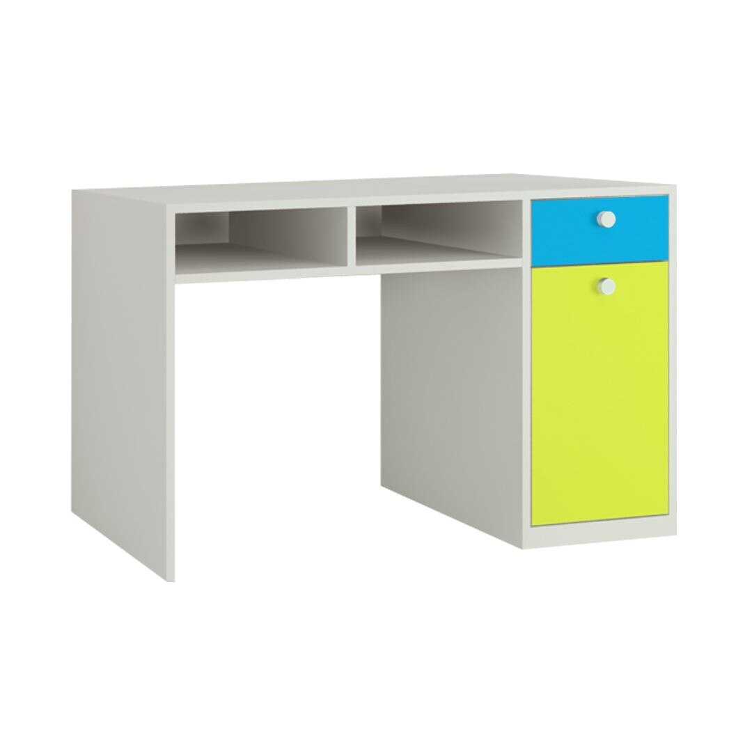 Alana Study Desk with Cabinet Drawer and Shelf in Azure Blue Lime Yellow Colour