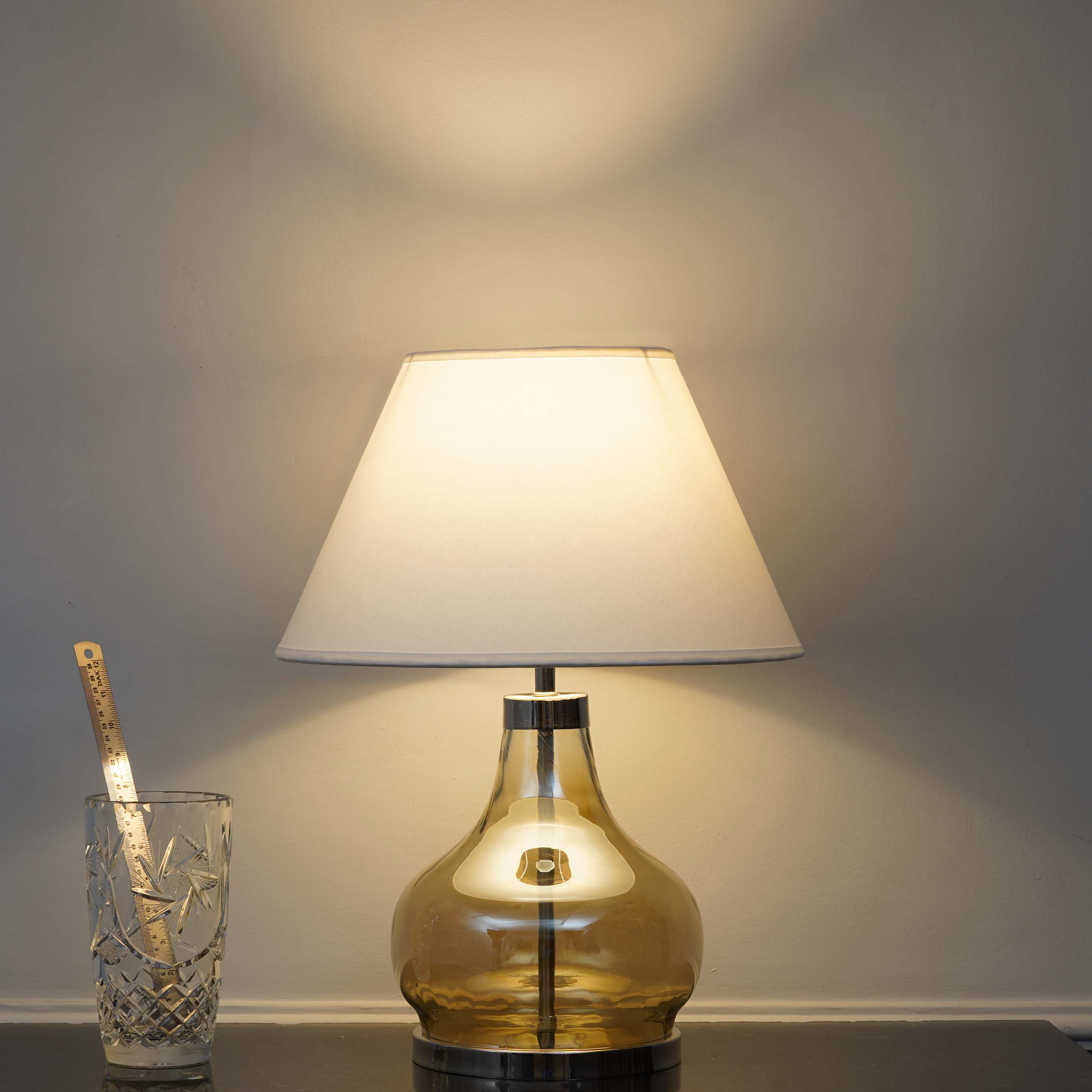 INGRAM Smoke Glass and Metal Table Lamp With White Cotton Shade