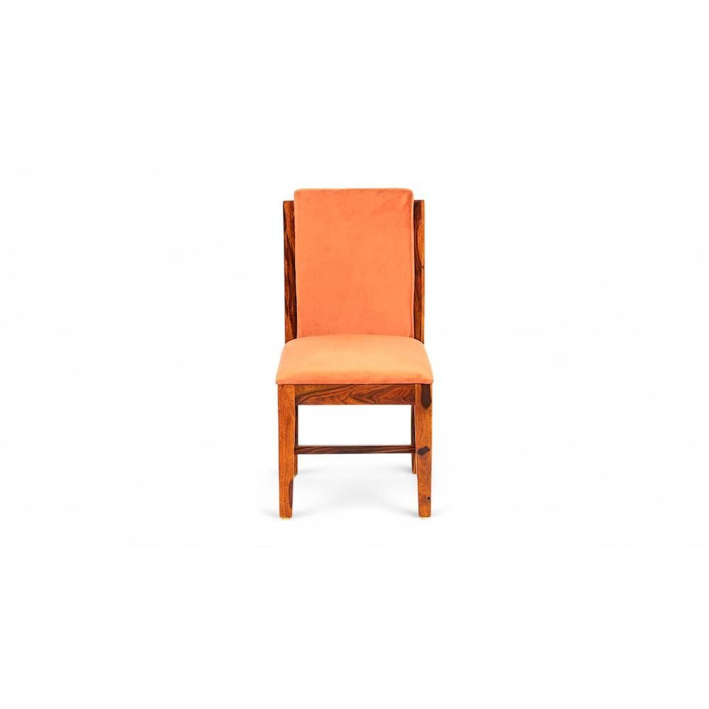 Rosslyn wood Dining Chair in Pumpkin Orange Velvet Upholstery with PINE FINISH