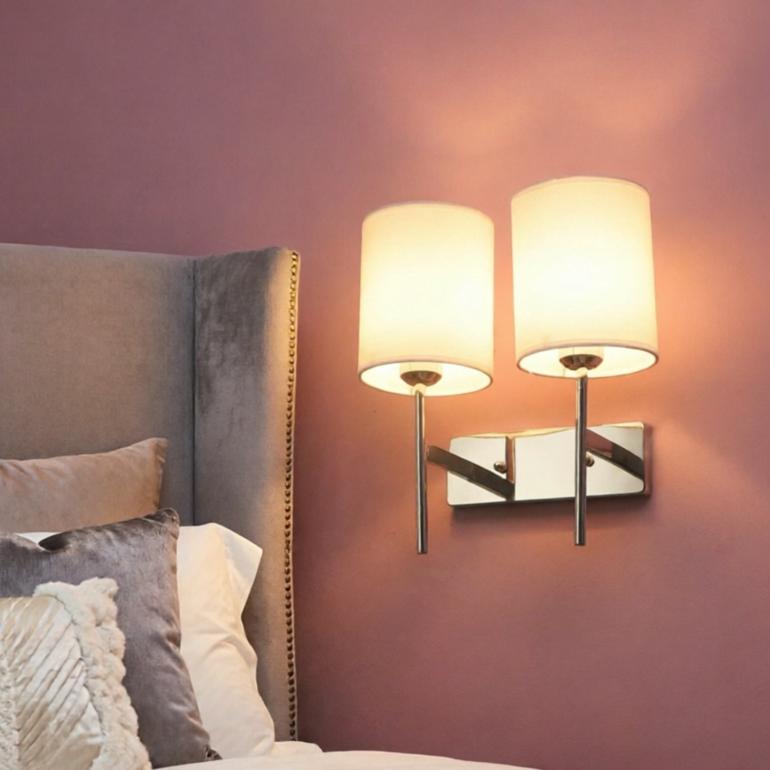 Eliante Cloth Shade Wall Lights Mild Steel & Glass Material Chrome & White Finish - Eliante