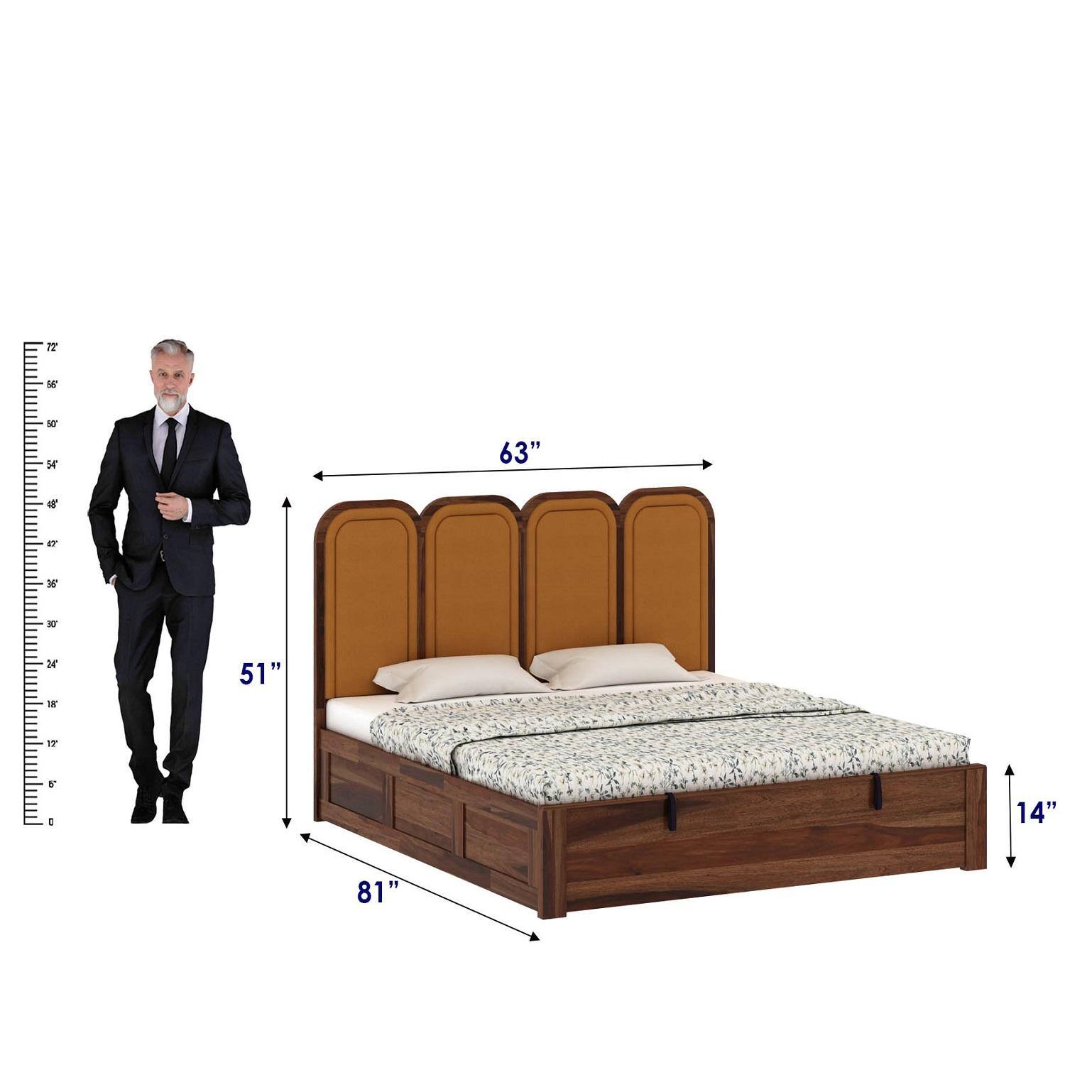 Aaram Sheesham Wood Queen Size Bed With Hydraulic Storage in Provincial Teak Finish