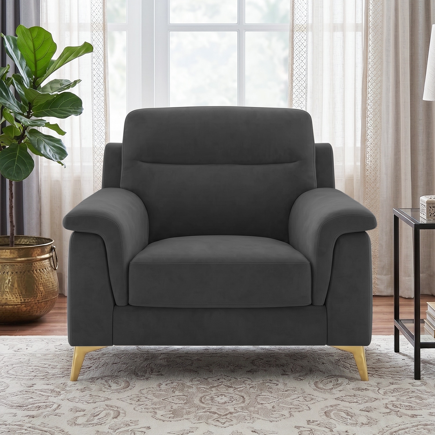 Niwara Velvet 1 Seater sofa in Dark Grey zcolor - Home Lifestylez