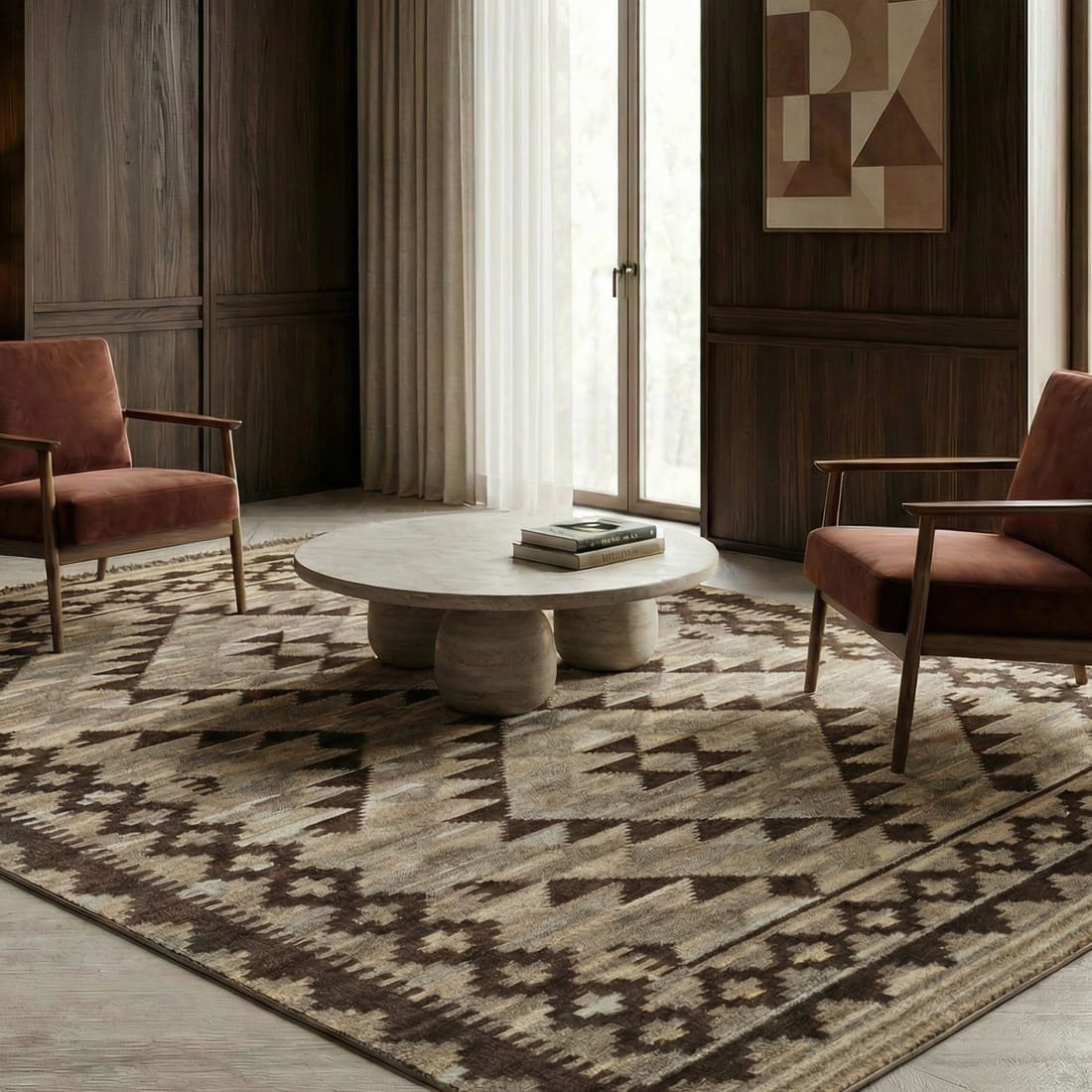 Jaipur Rugs Soft Tribal Wool 5x8 Feet Natural Grey And Cola Dhurrie Carpet