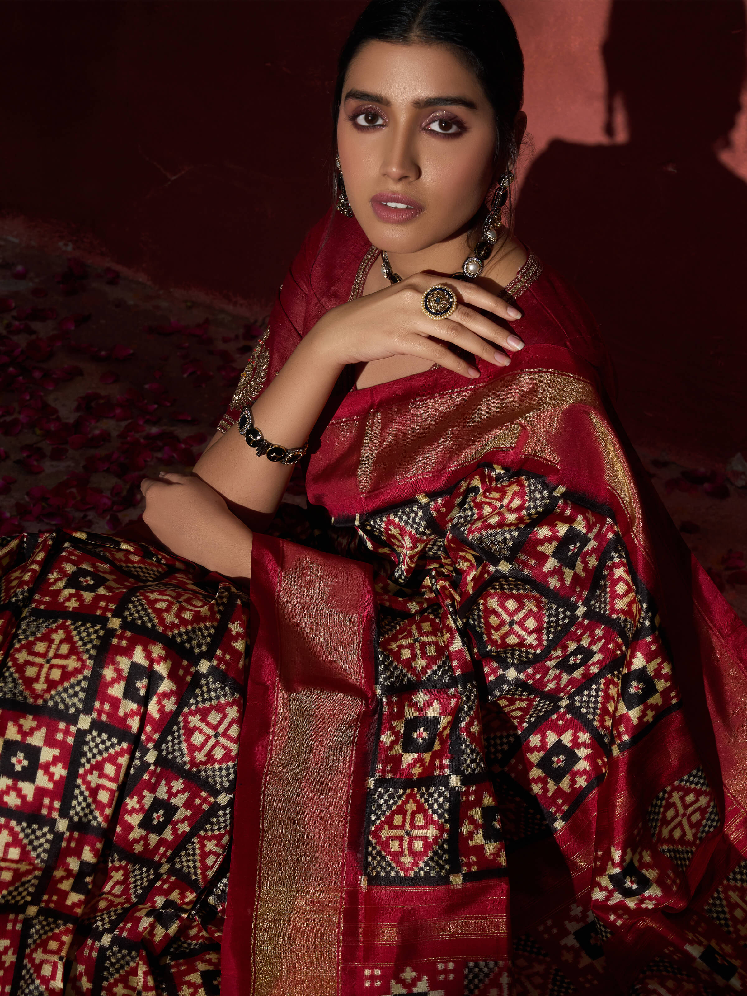 Red Silk Pochampally Double Ikat Saree