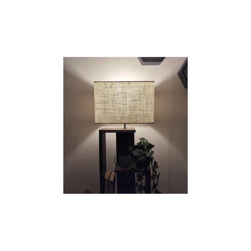 Jordan Wooden Floor Lamp with Brown Base and Jute Fabric Lampshade